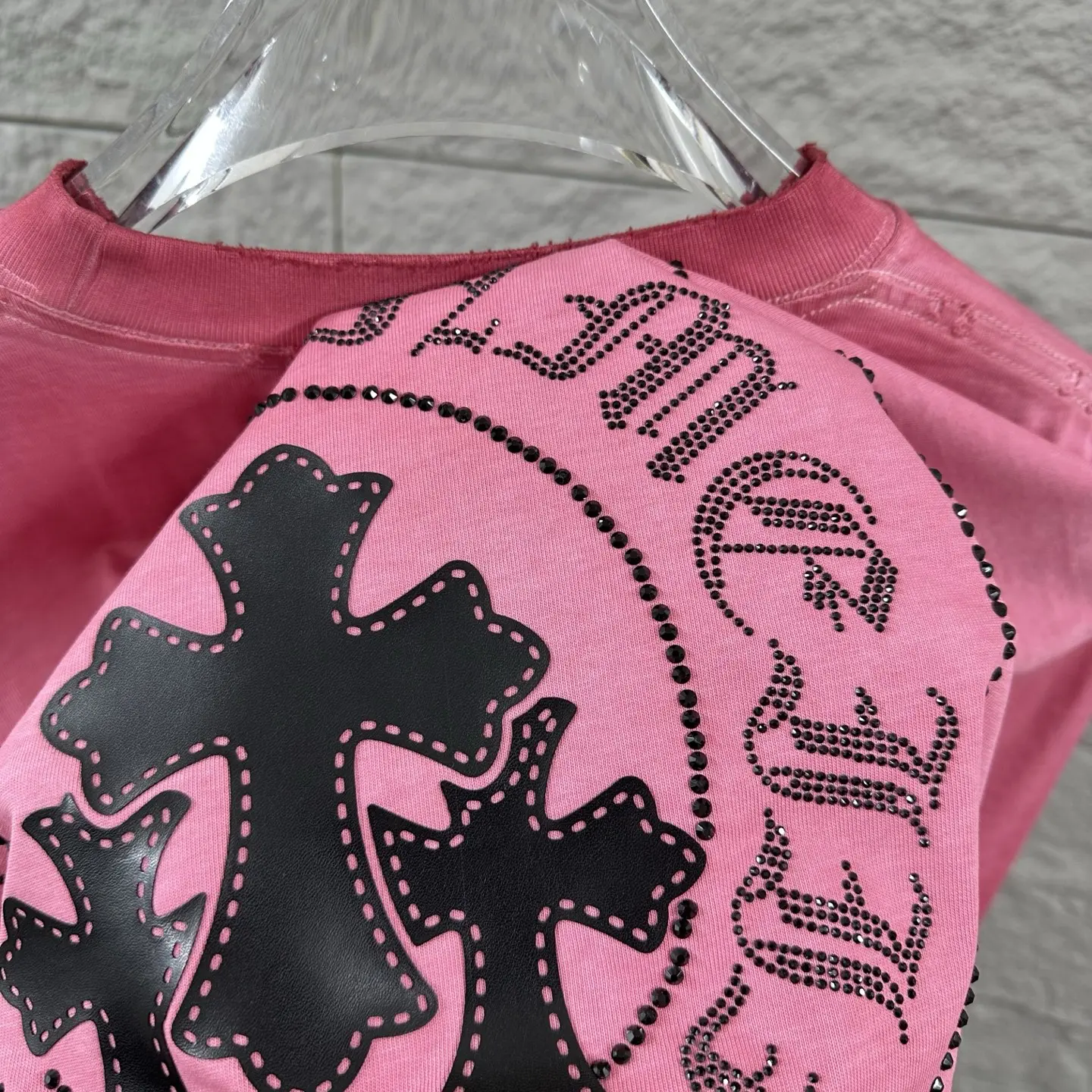 Chrome Hearts Distressed Rhinestone Logo T-Shirt D15019731 — view 8