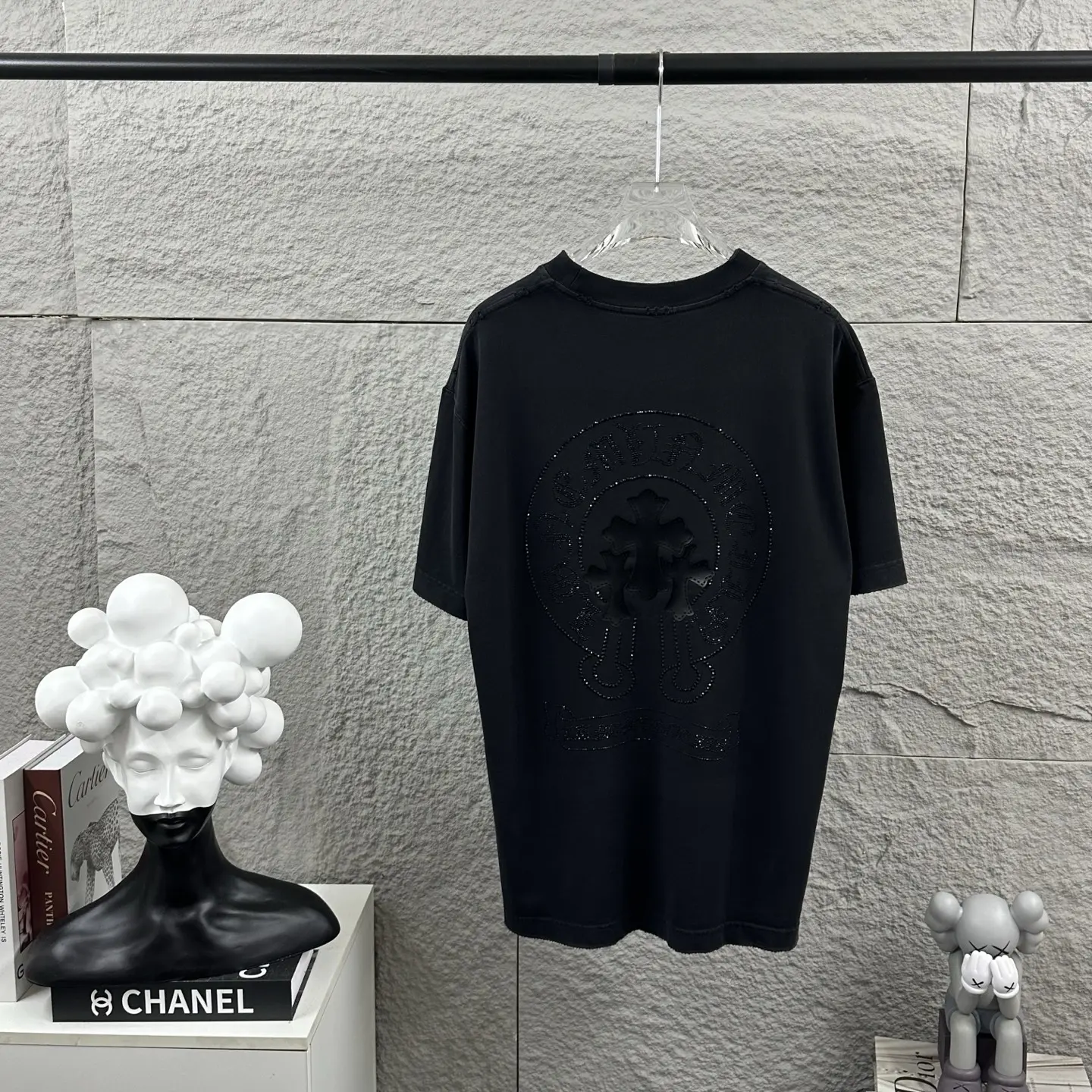 Chrome Hearts Distressed Rhinestone Logo T-Shirt D15019733
