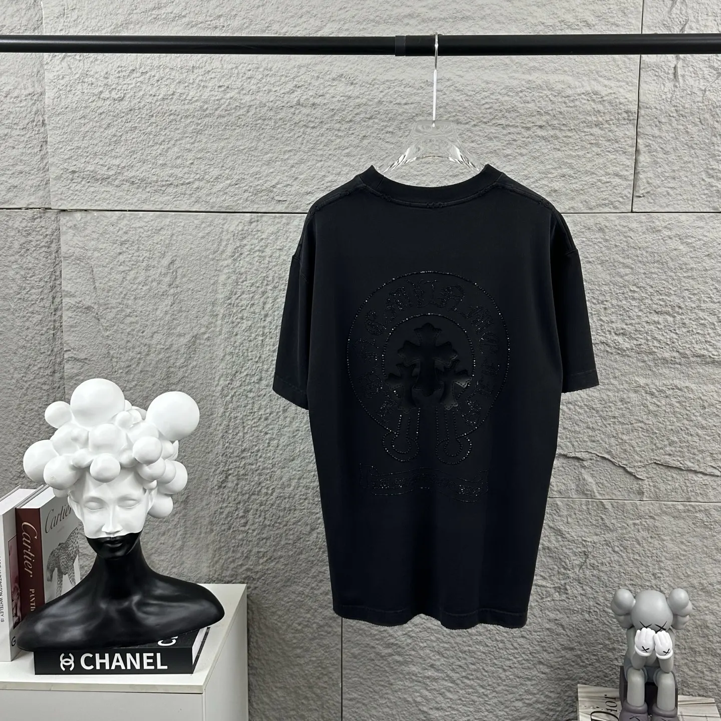 Chrome Hearts Distressed Rhinestone Logo T-Shirt D15019733