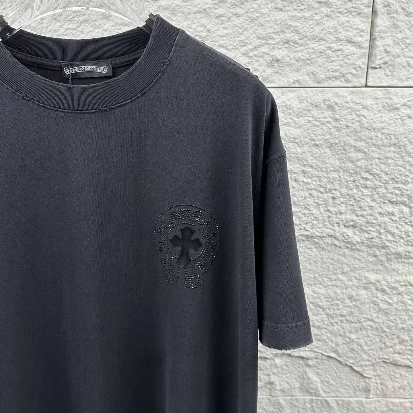 Chrome Hearts Distressed Rhinestone Logo T-Shirt D15019733 — view 2