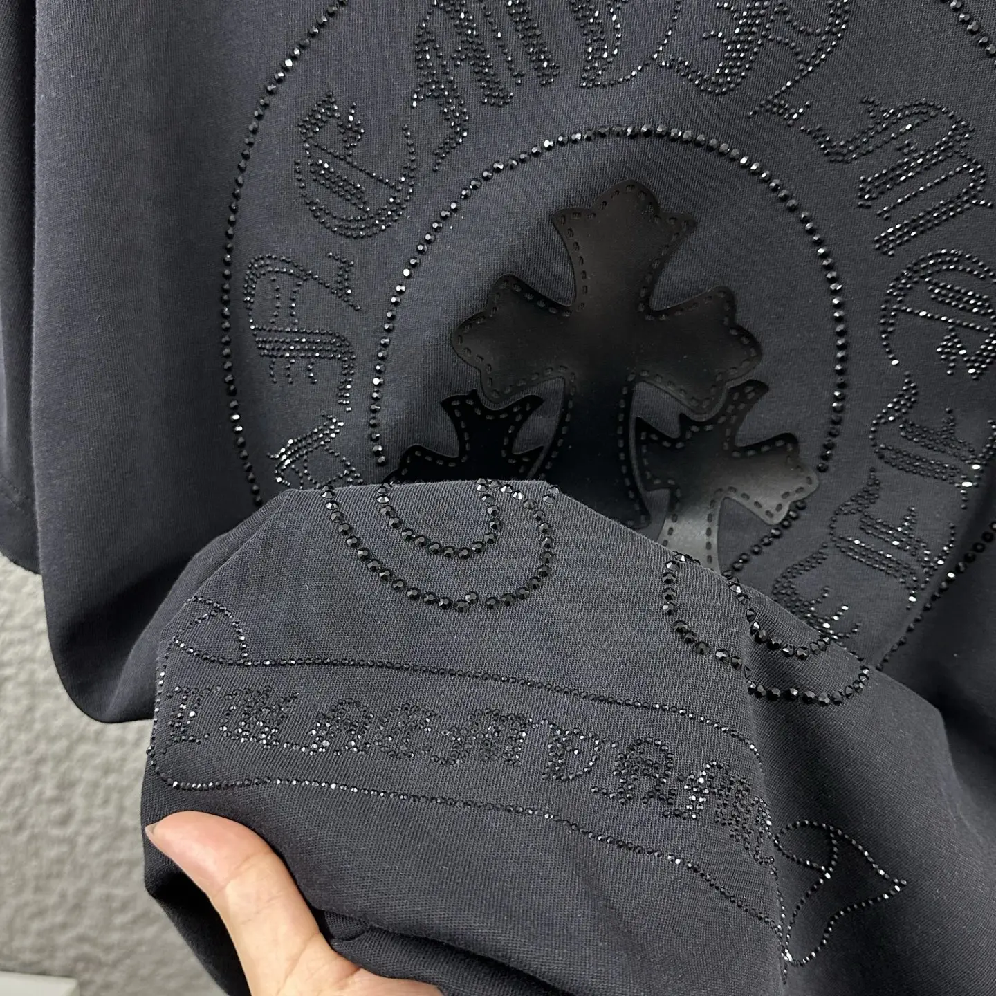 Chrome Hearts Distressed Rhinestone Logo T-Shirt D15019733 — view 4