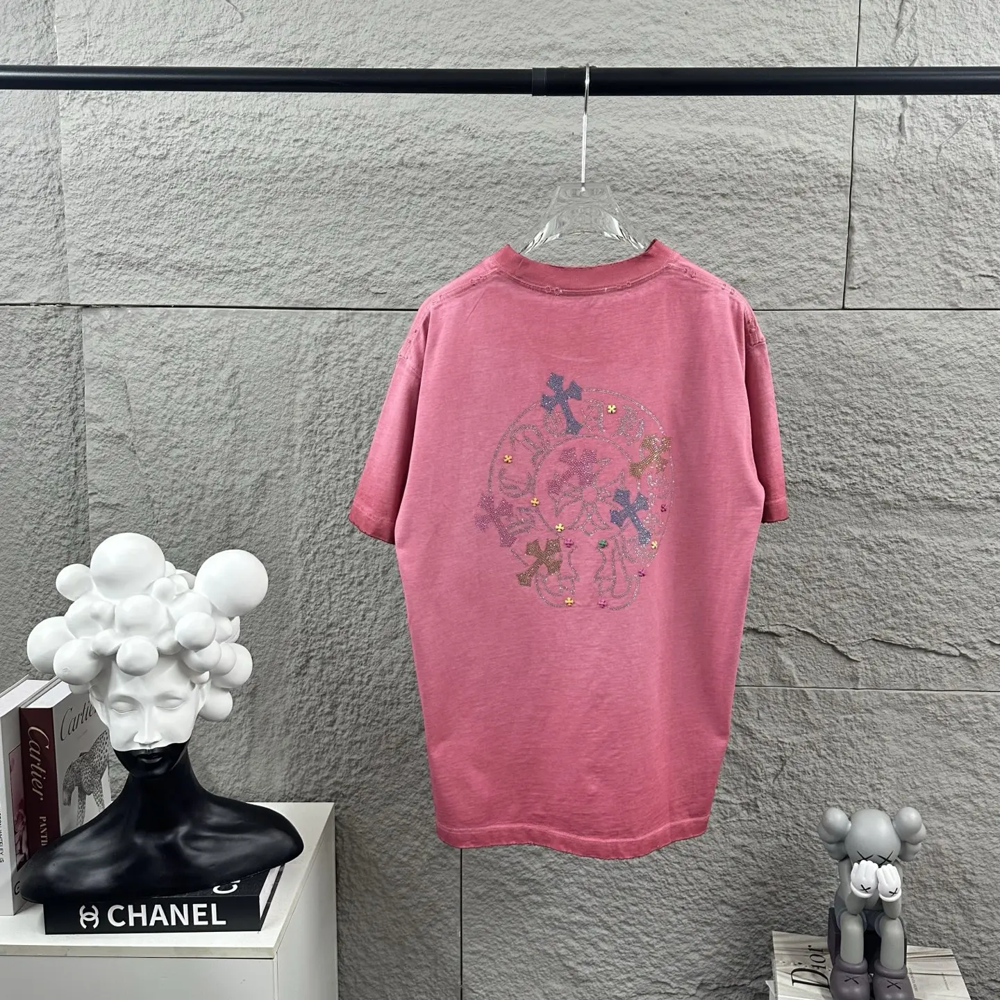 Chrome Hearts Distressed Rhinestone Cross T-Shirt D15019736