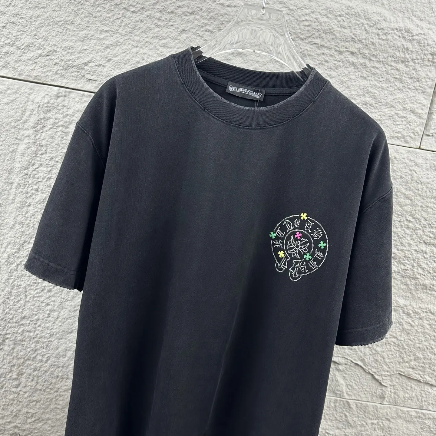 Rhinestone Logo Distressed Cotton T-Shirt D15019735 — view 3