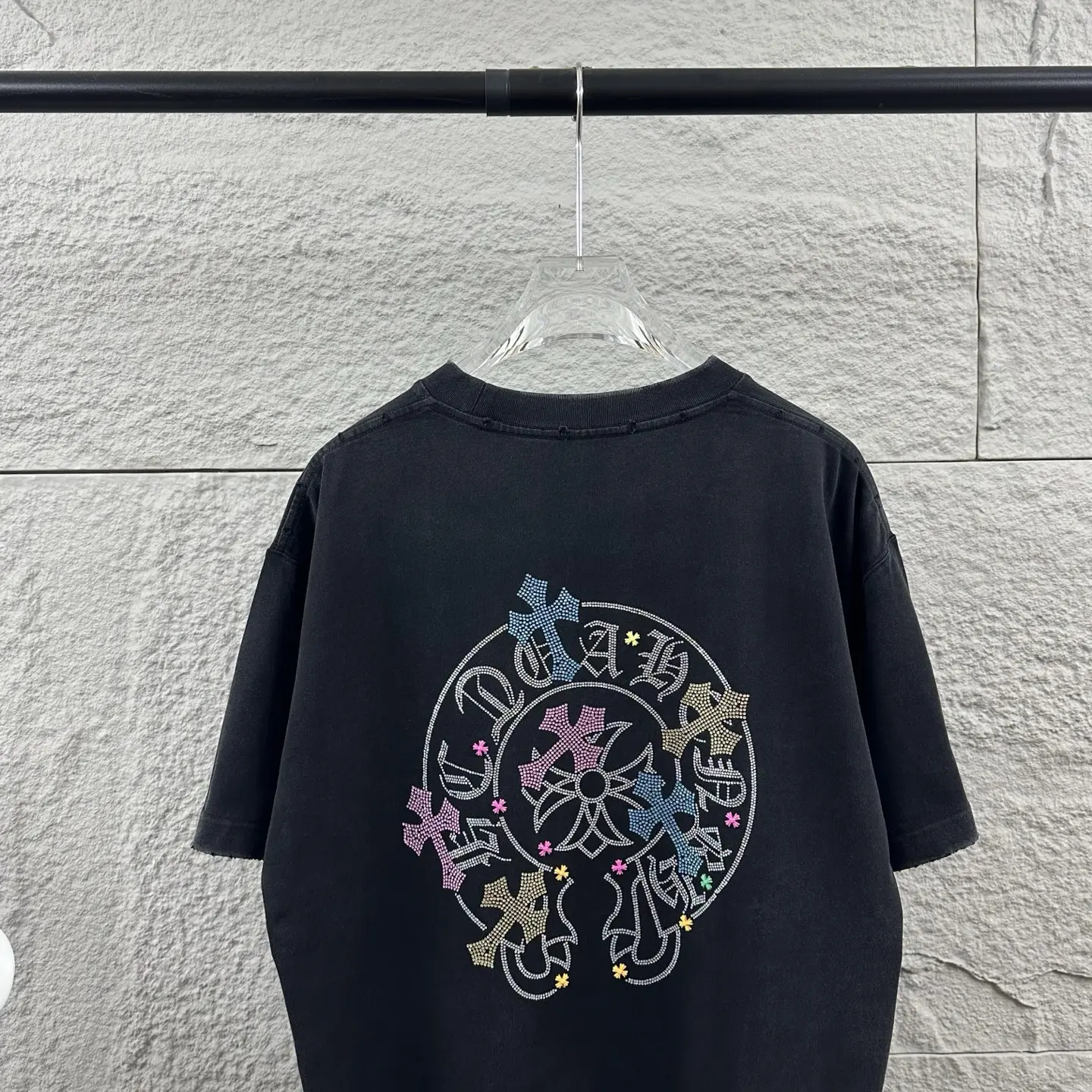 Rhinestone Logo Distressed Cotton T-Shirt D15019735 — view 5