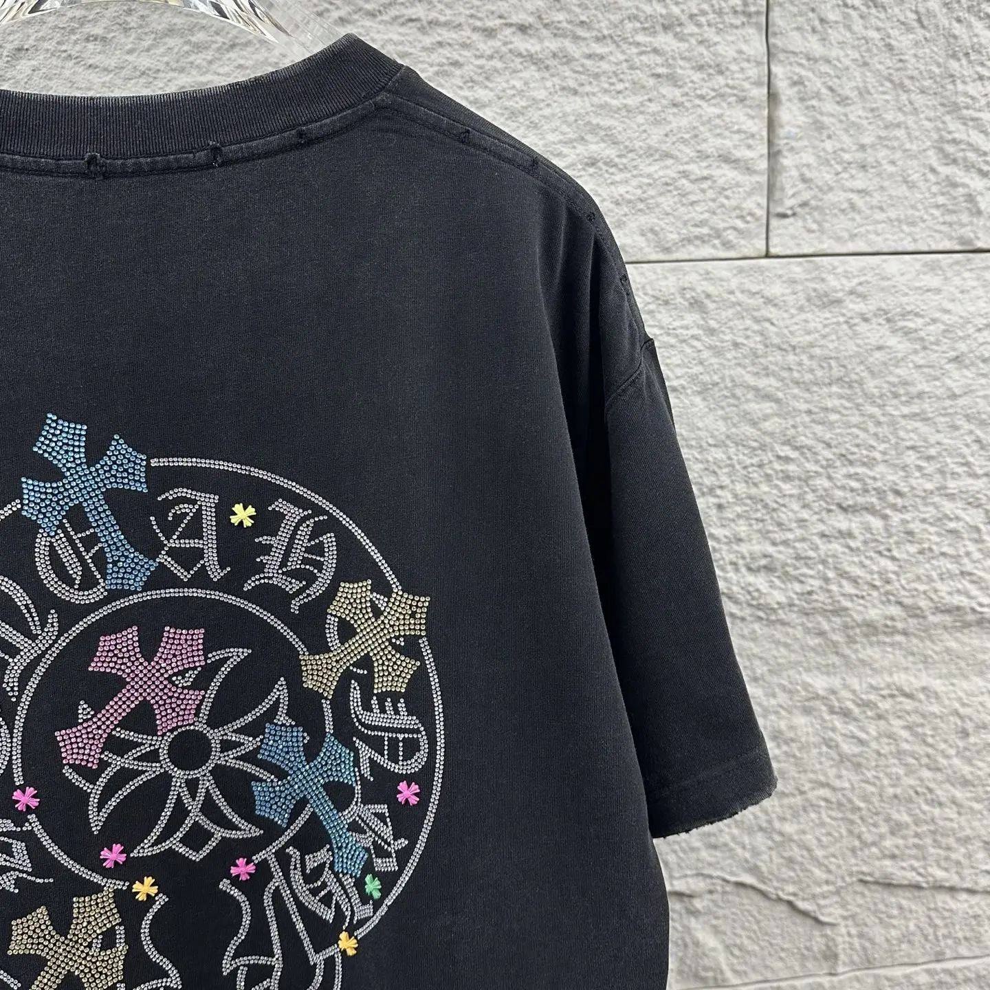 Rhinestone Logo Distressed Cotton T-Shirt D15019735 — view 7