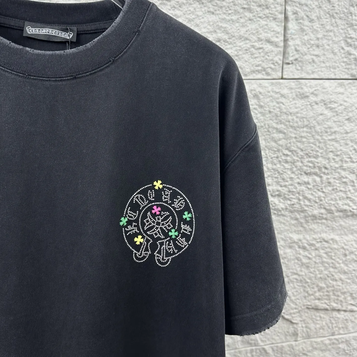 Rhinestone Logo Distressed Cotton T-Shirt D15019735 — view 10