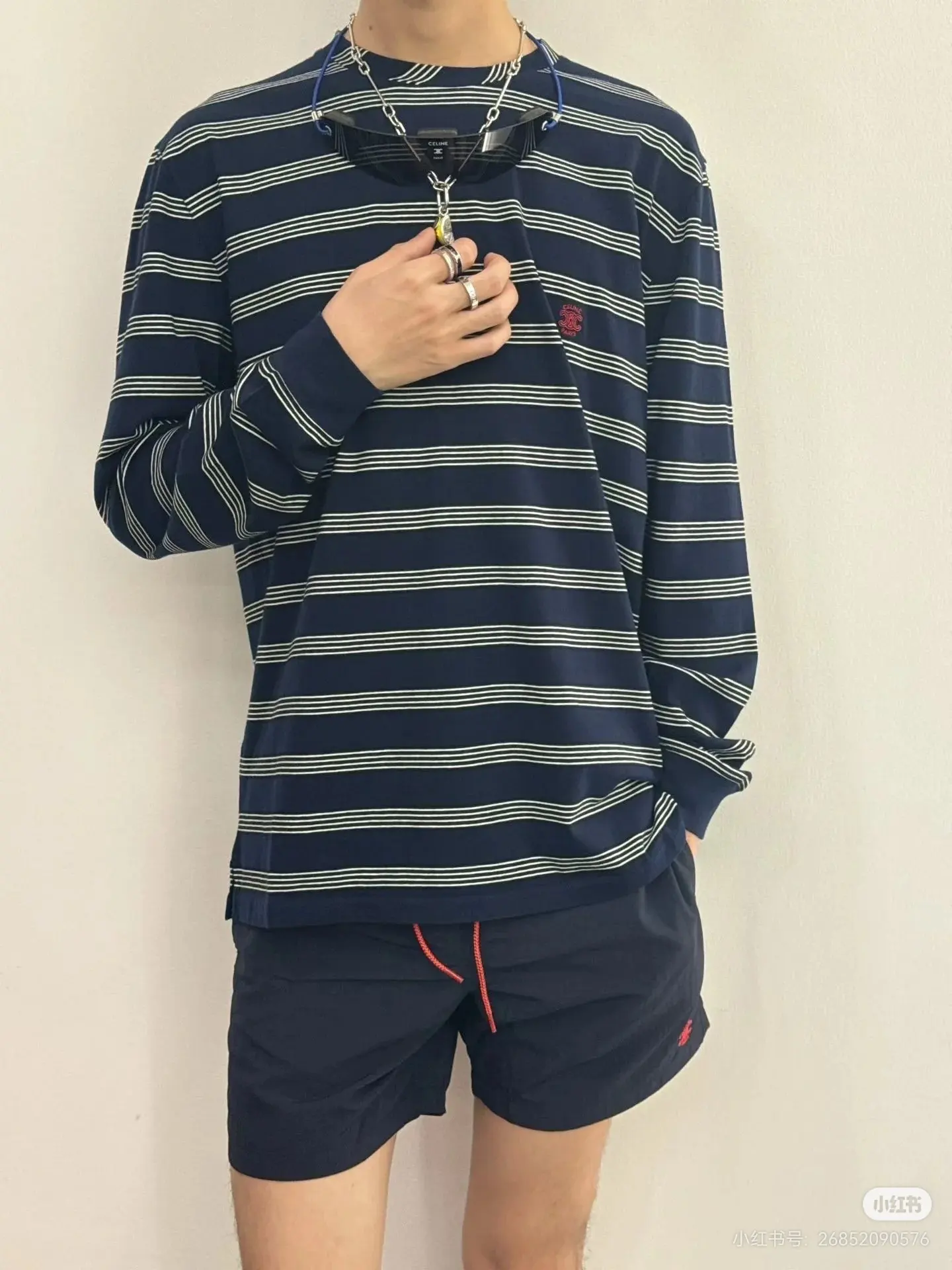 Triomphe Embroidered Striped Long-Sleeve T-Shirt D15523689 — view 2