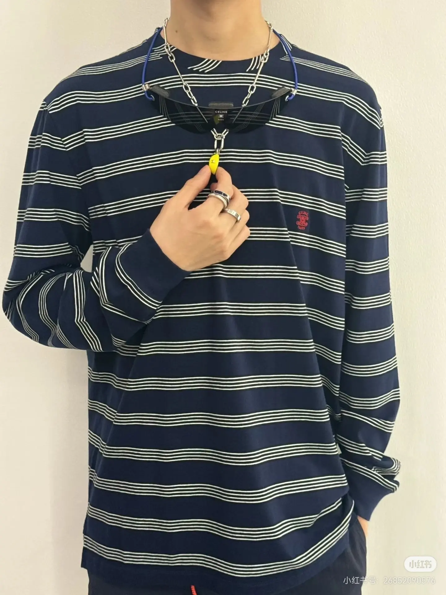 Triomphe Embroidered Striped Long-Sleeve T-Shirt D15523689 — view 4