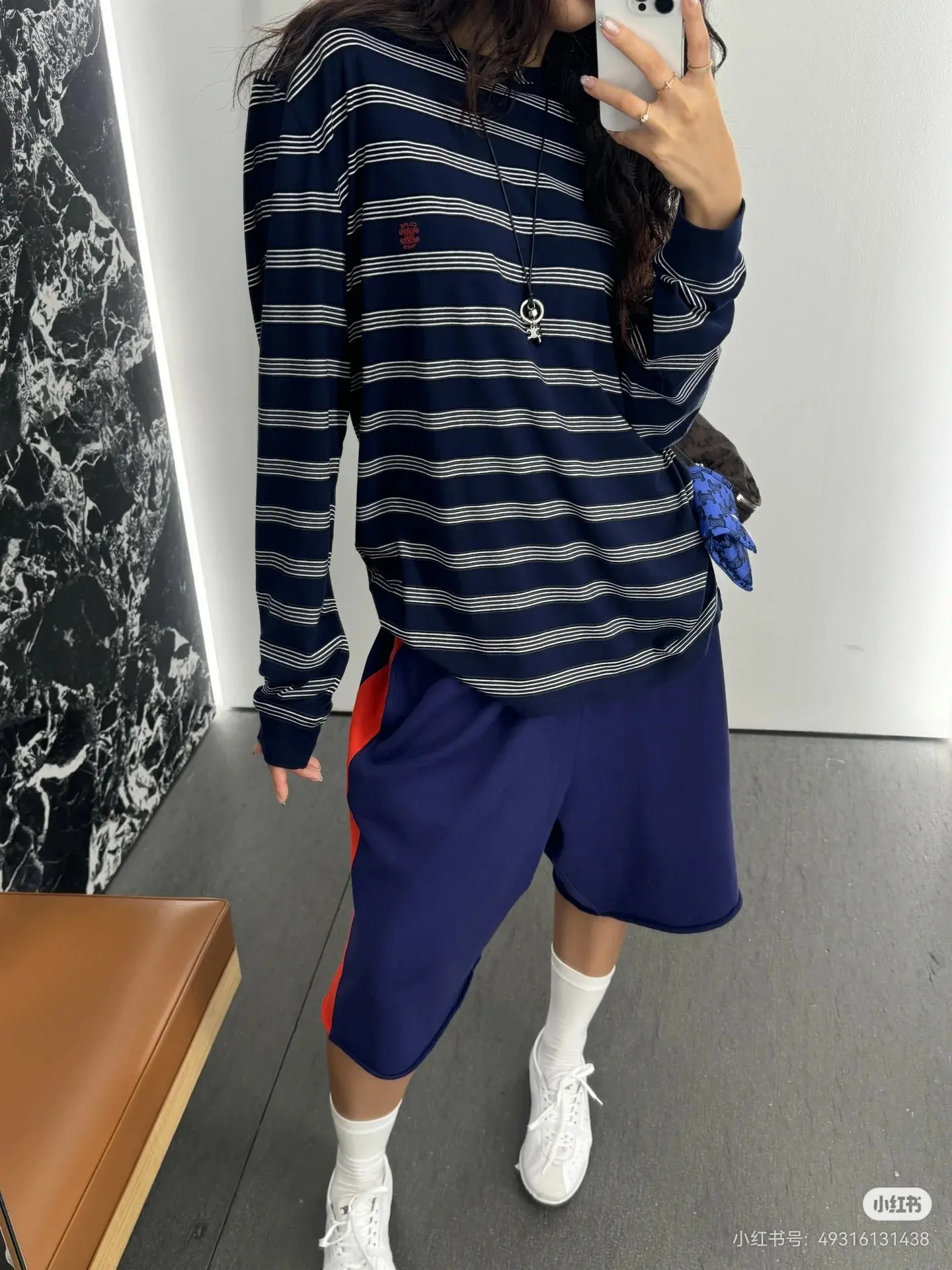 Triomphe Embroidered Striped Long-Sleeve T-Shirt D15523689 — view 5