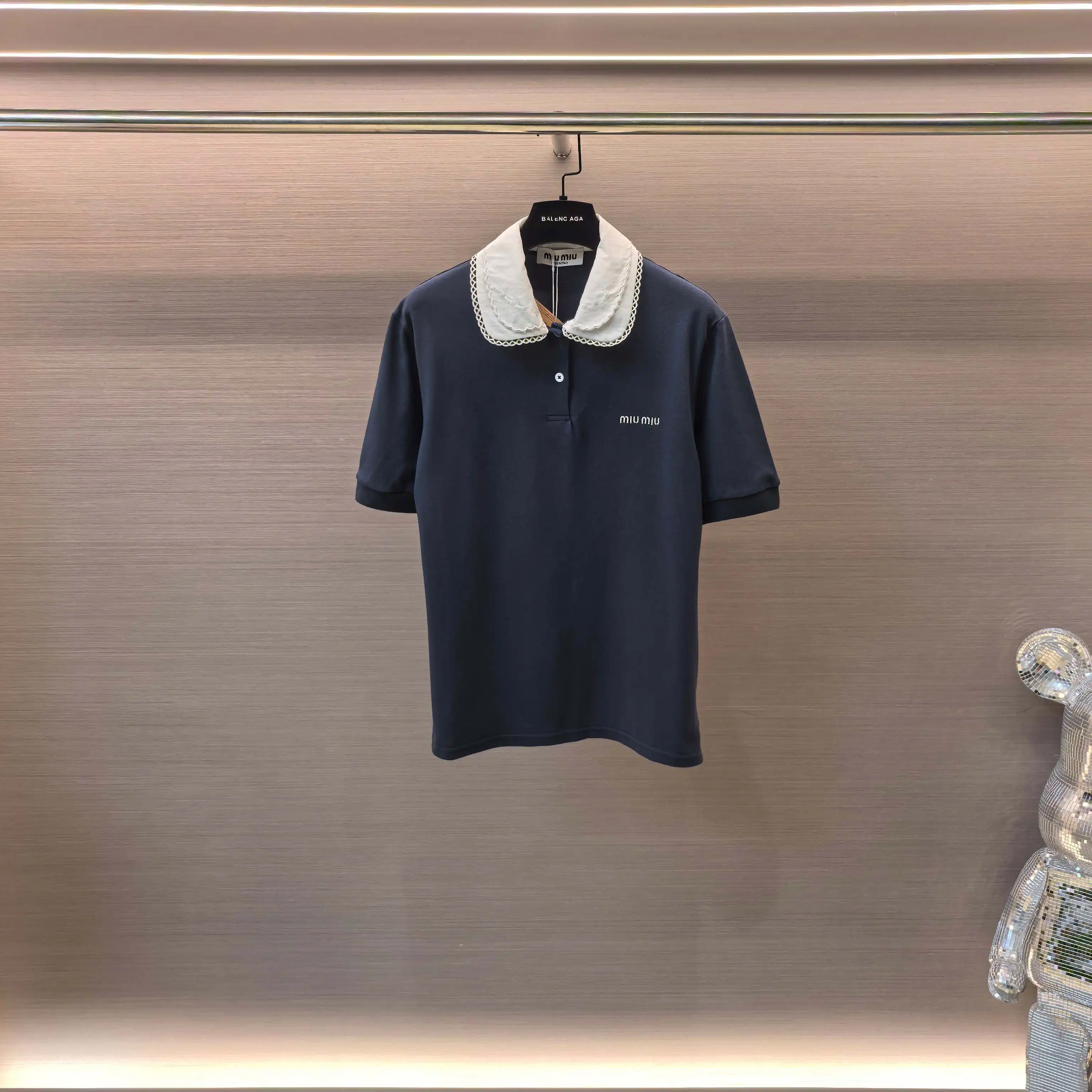 Lace Peter Pan Collar Embroidered Polo Shirt D15523648