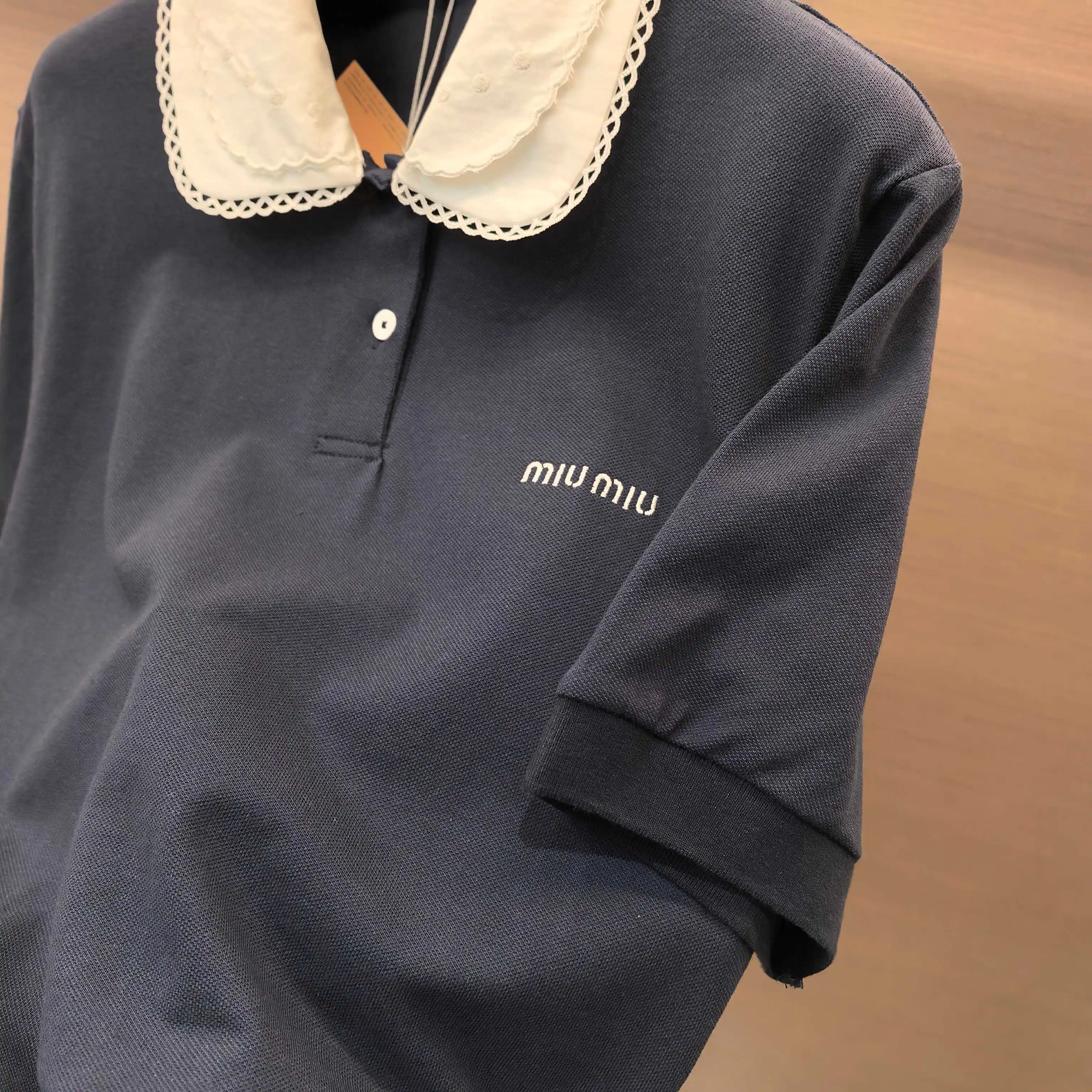 Lace Peter Pan Collar Embroidered Polo Shirt D15523648 — view 6