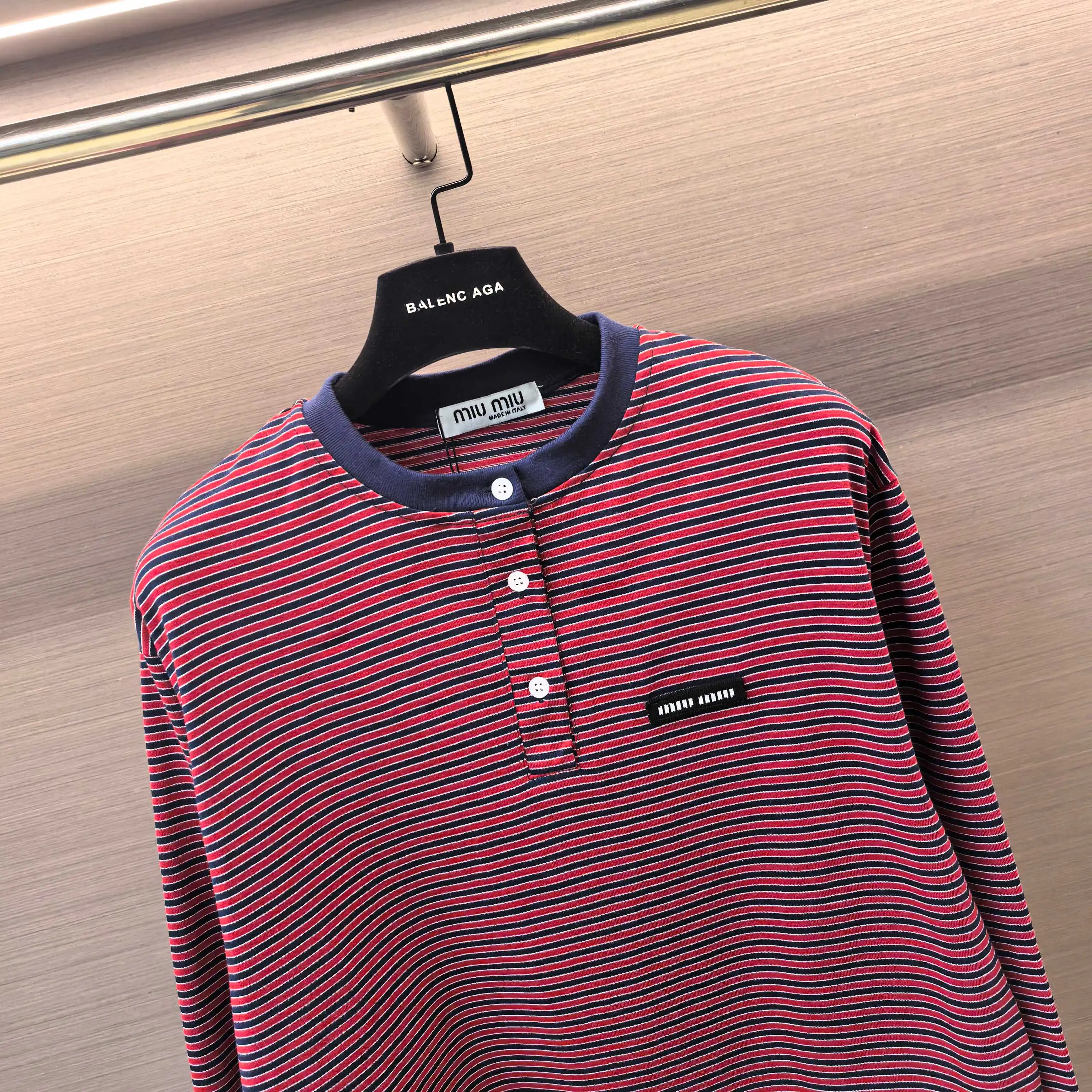 Striped Cotton-Jersey Henley Top D16523780 — view 3