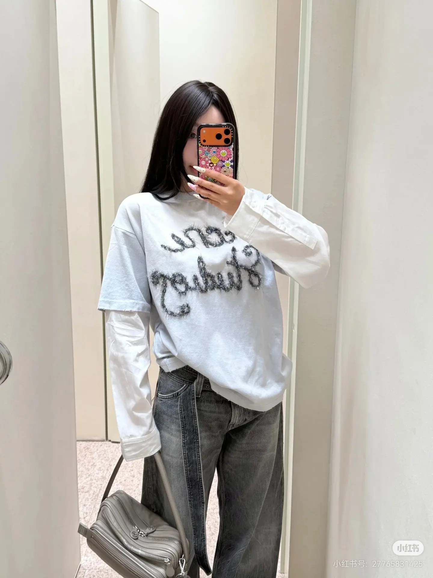Layered Flocked Logo Long-Sleeve T-Shirt D16523785