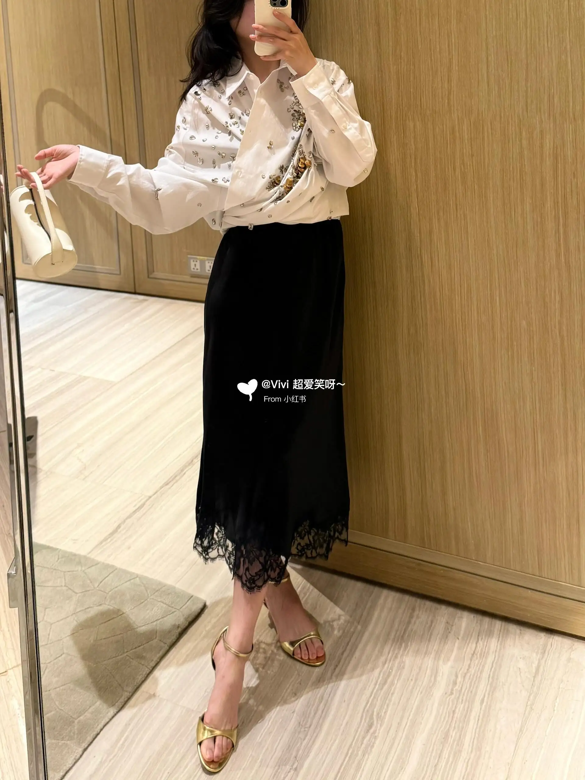 Lace-Trimmed Silk Slip Midi Dress D17023752 — view 5