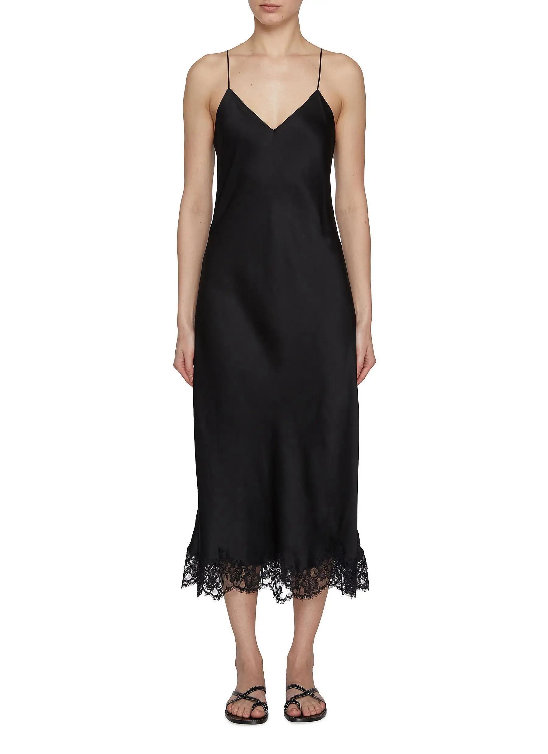Lace-Trimmed Silk Slip Midi Dress D17023752 — view 6