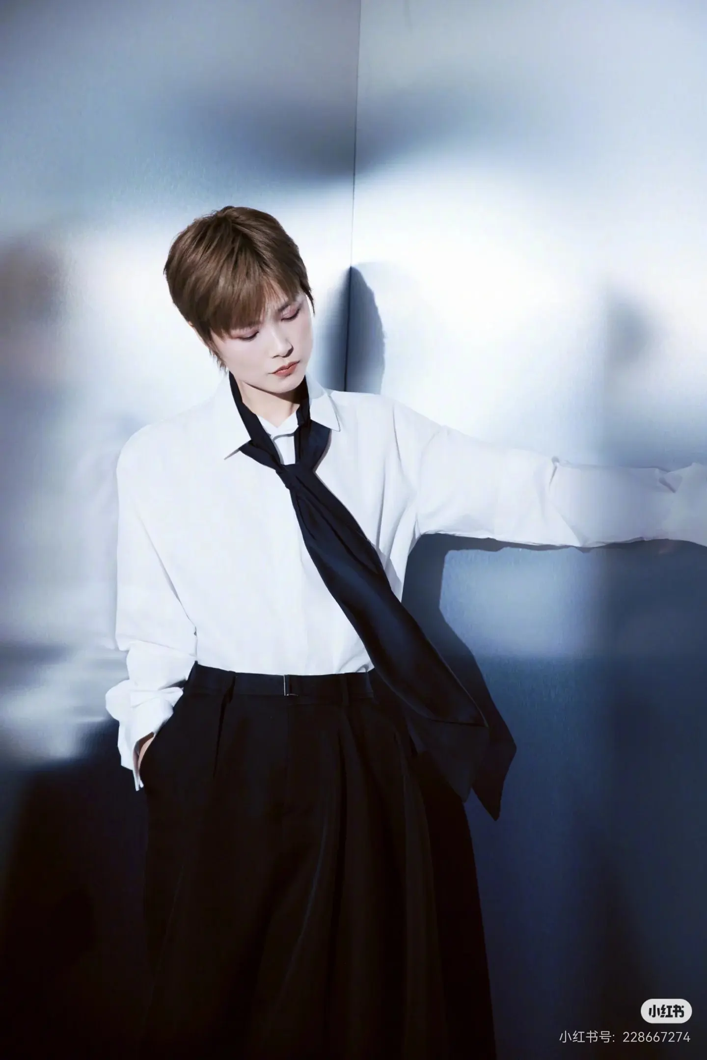 Tie-Neck Poplin Shirt with Chiffon Scarf D18523712 — view 2