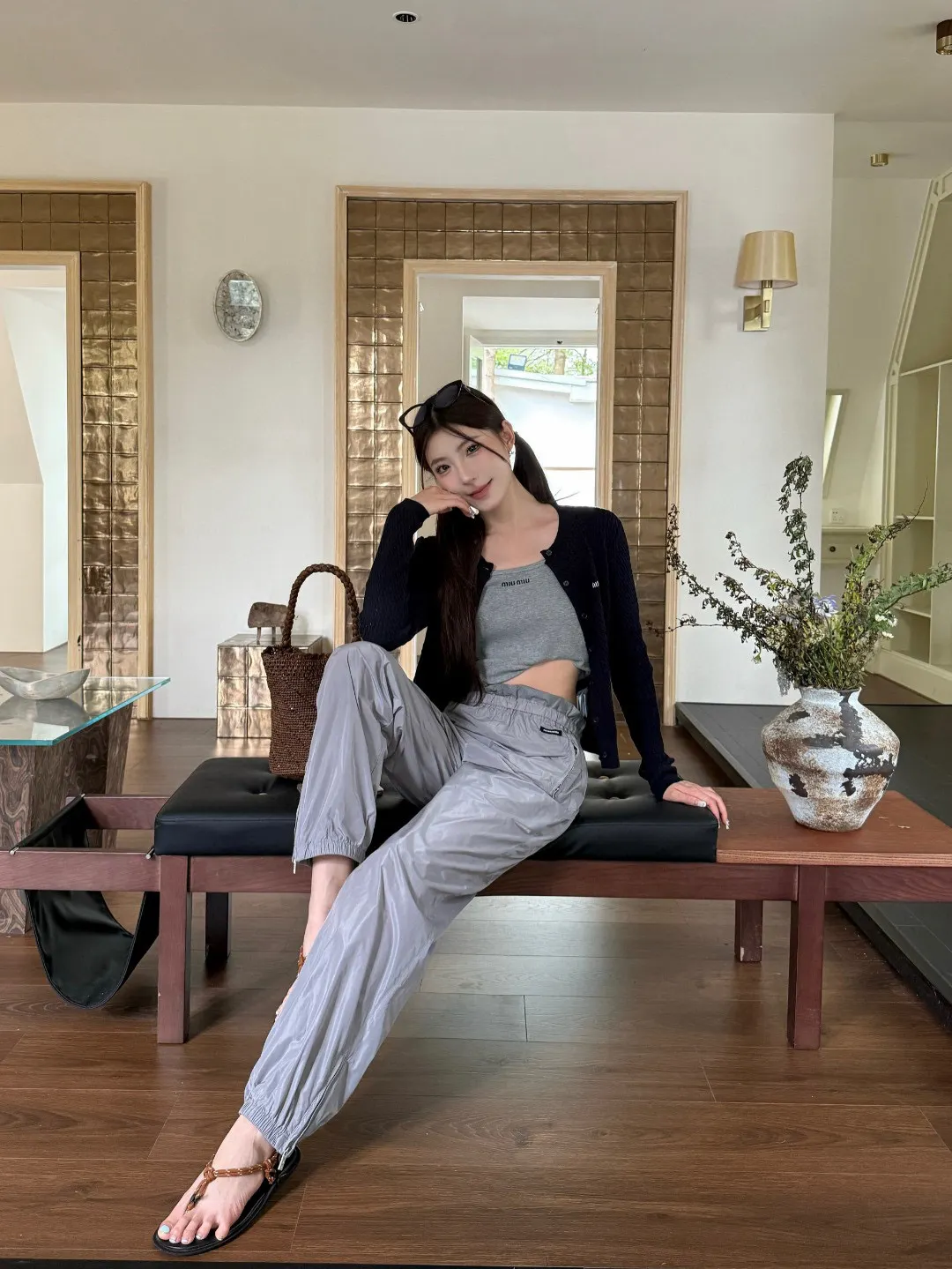 Logo-Patch Technical Silk Track Pants D19023810 — view 5