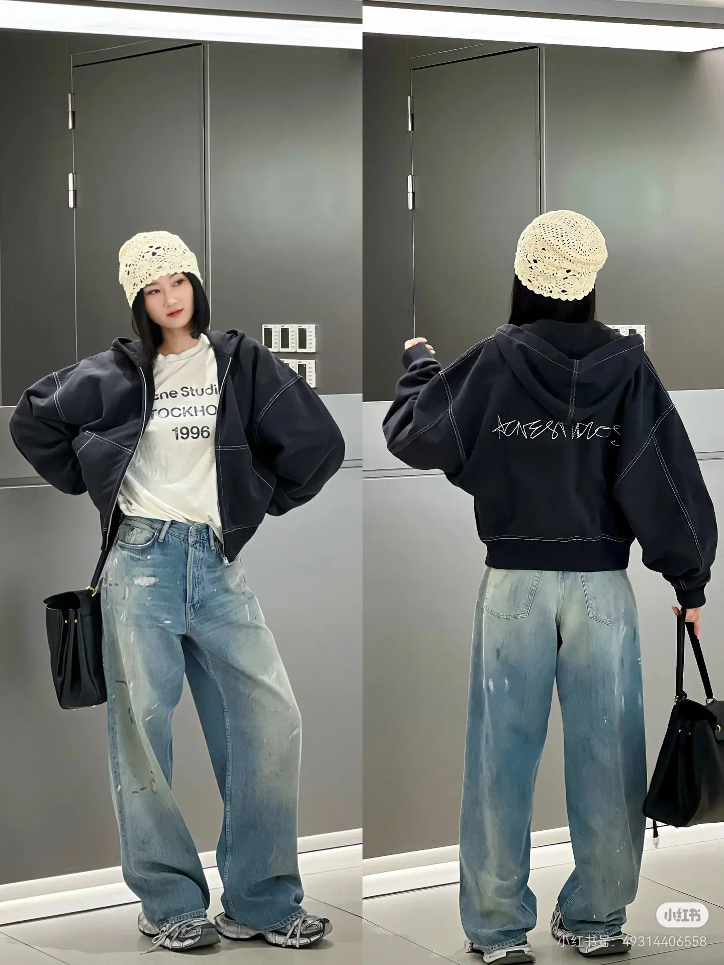 Logo Embroidered Contrast-Stitch Zip-Up Hoodie D20523666