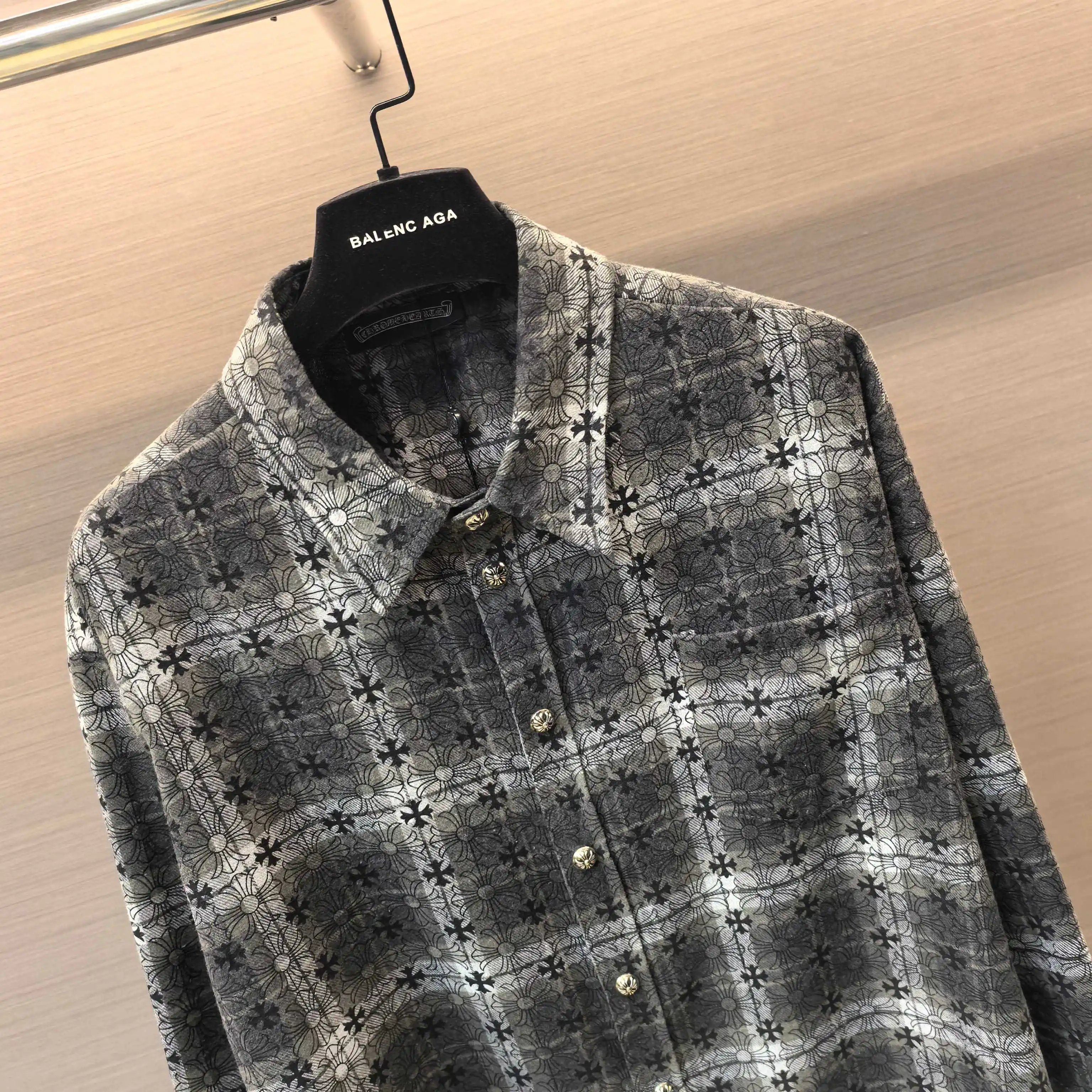 Chrome Hearts Plaid Flannel Shirt with Leather Cross Patches D21523783 — view 3