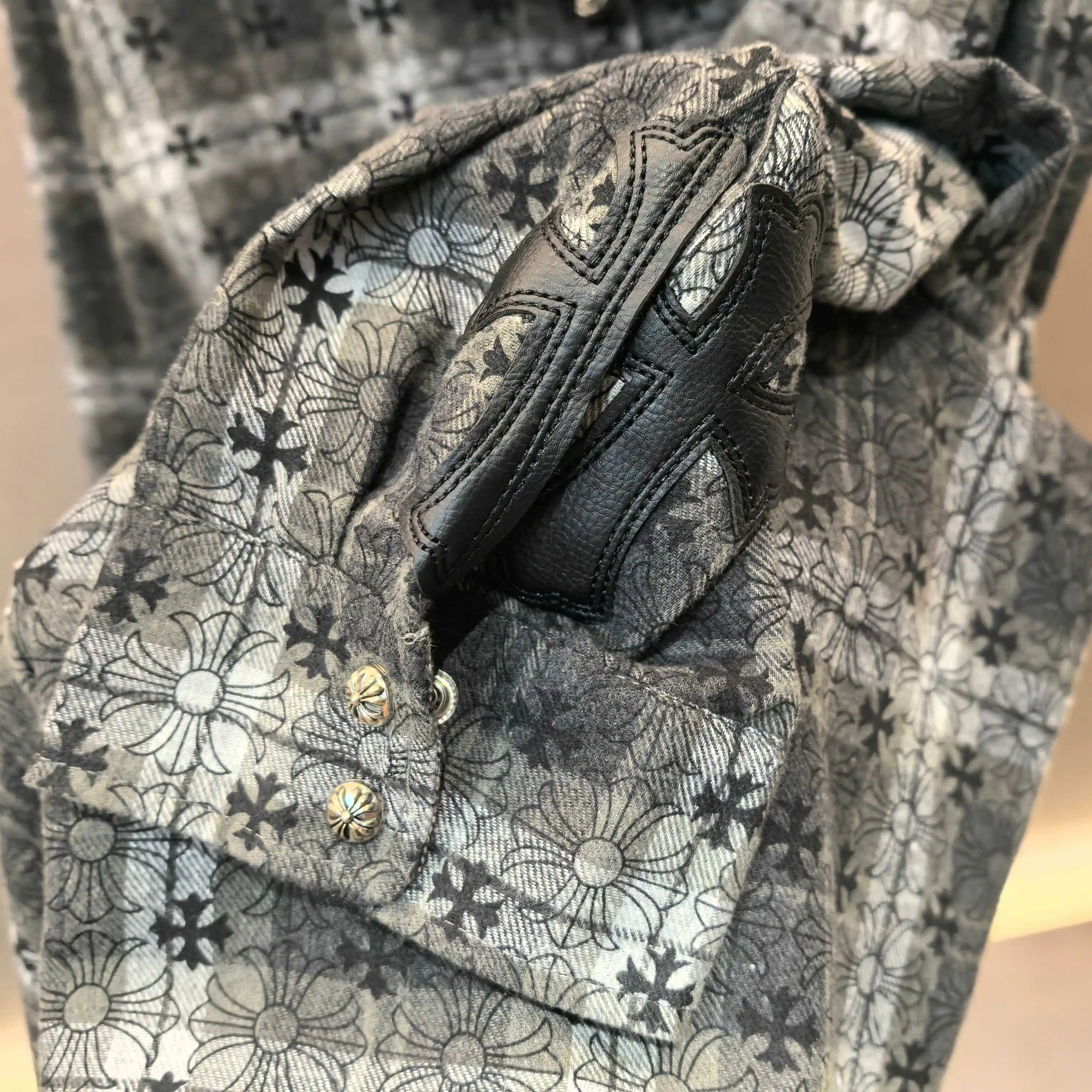 Chrome Hearts Plaid Flannel Shirt with Leather Cross Patches D21523783 — view 5