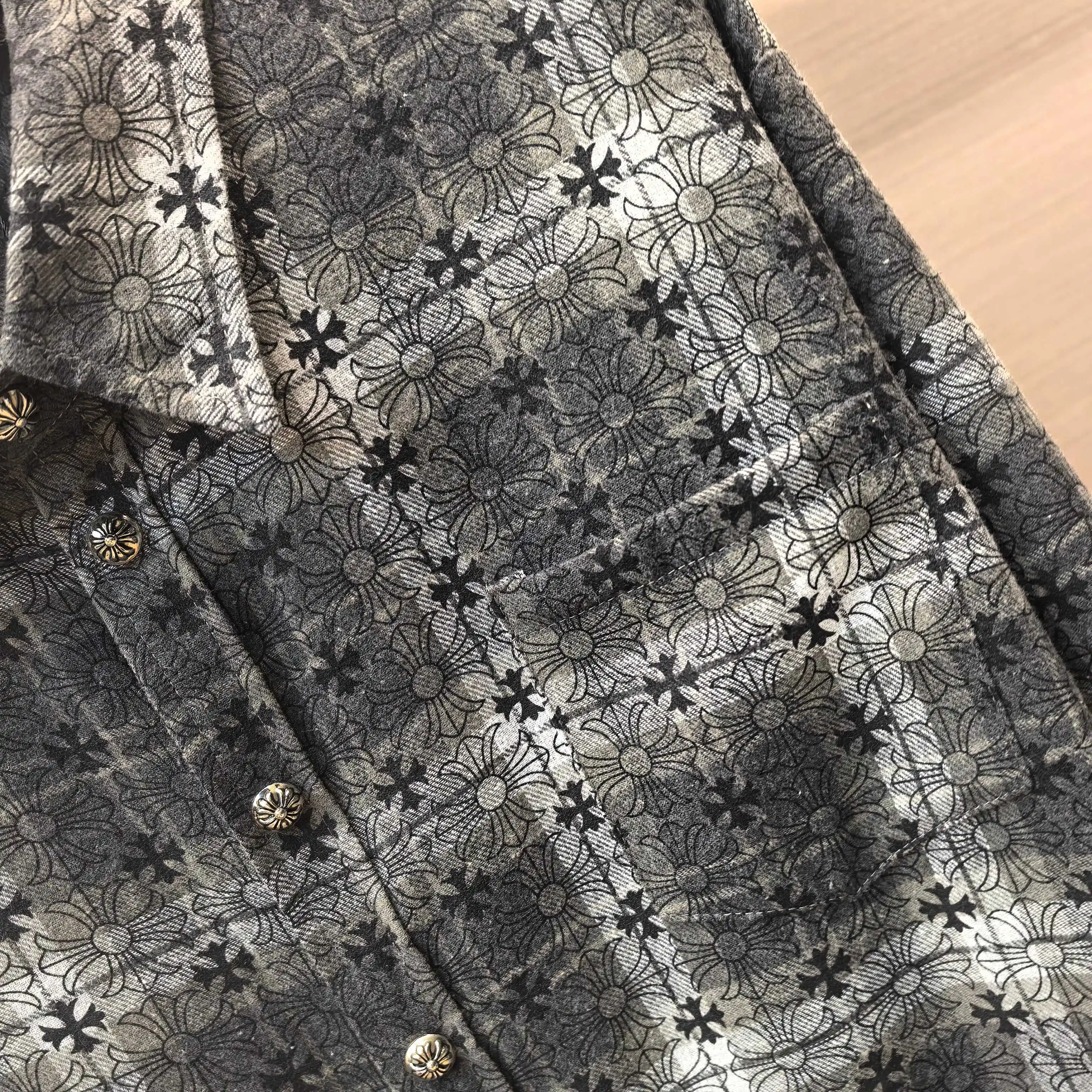 Chrome Hearts Plaid Flannel Shirt with Leather Cross Patches D21523783 — view 7
