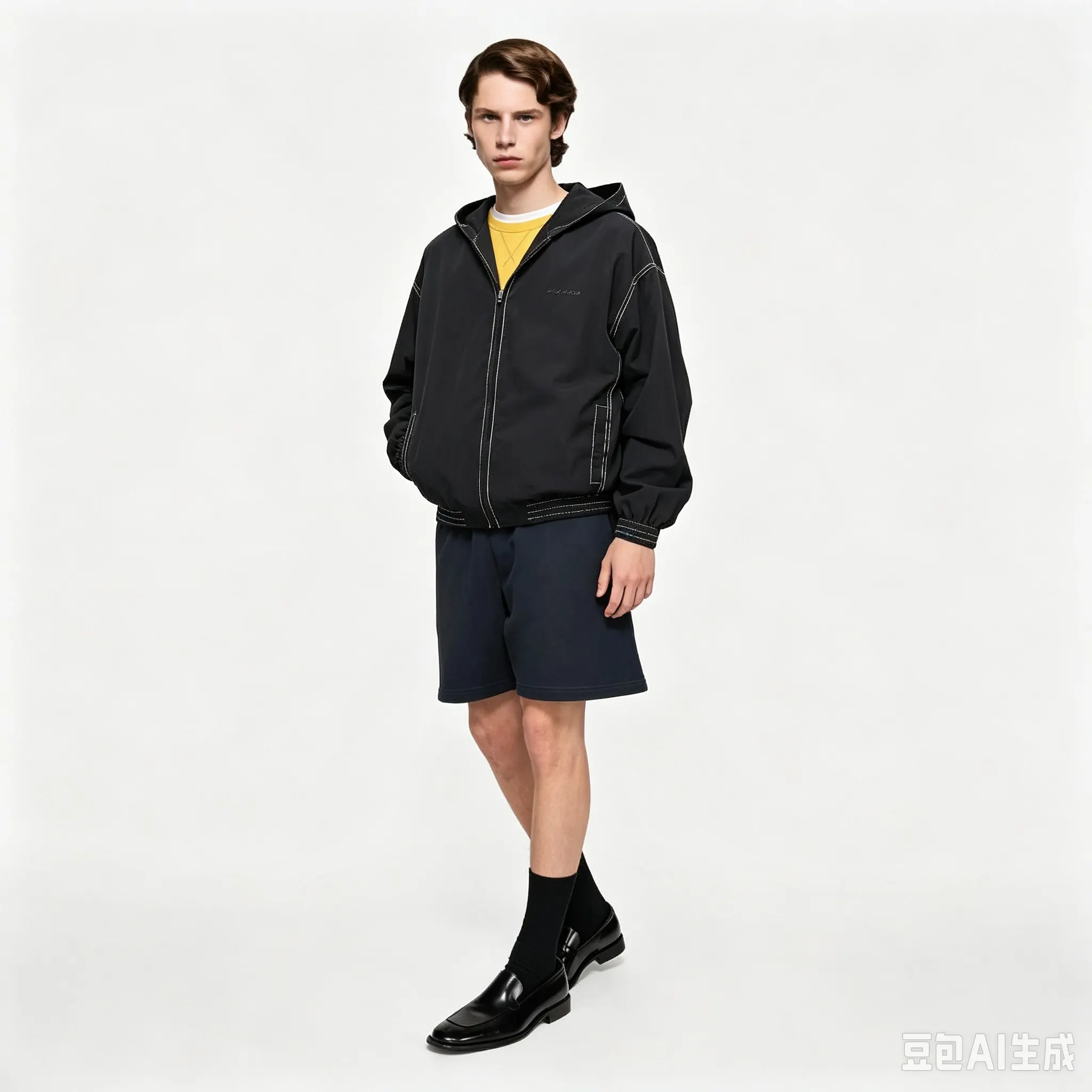 Contrast Stitch Hooded Zip-Up Jacket D22023642 — view 5