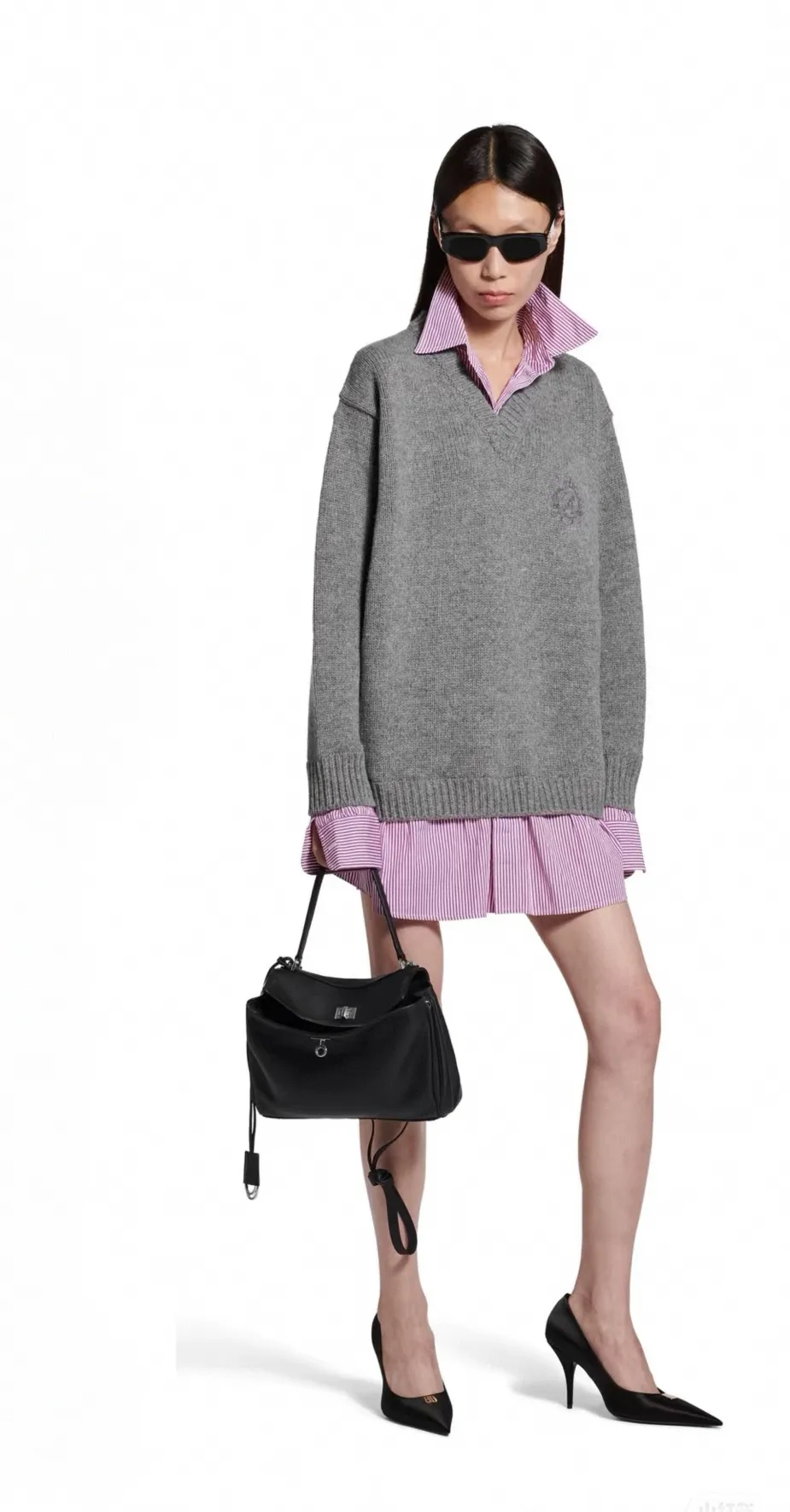 Oversized Layered Wool-Blend Knit Sweater D22523775 — view 9