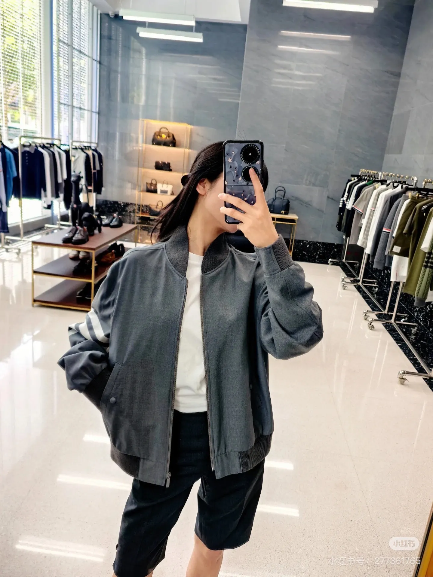 Four-Bar Stripe Cotton Bomber Jacket D22513838 — view 3