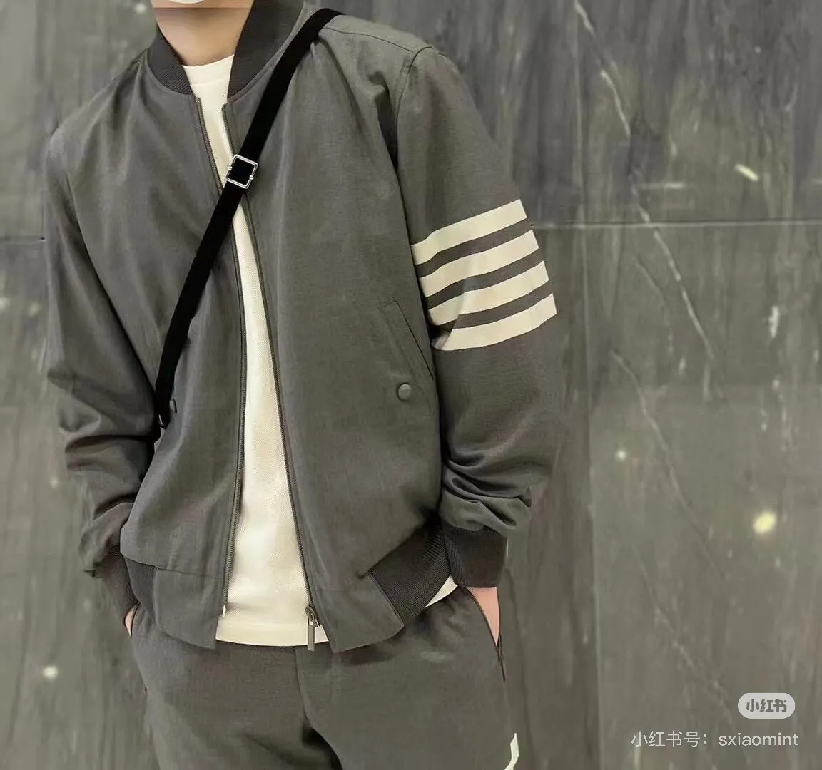 Four-Bar Stripe Cotton Bomber Jacket D22513838 — view 4