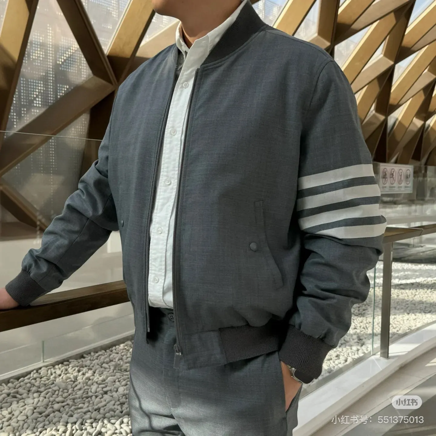 Four-Bar Stripe Cotton Bomber Jacket D22513838 — view 11