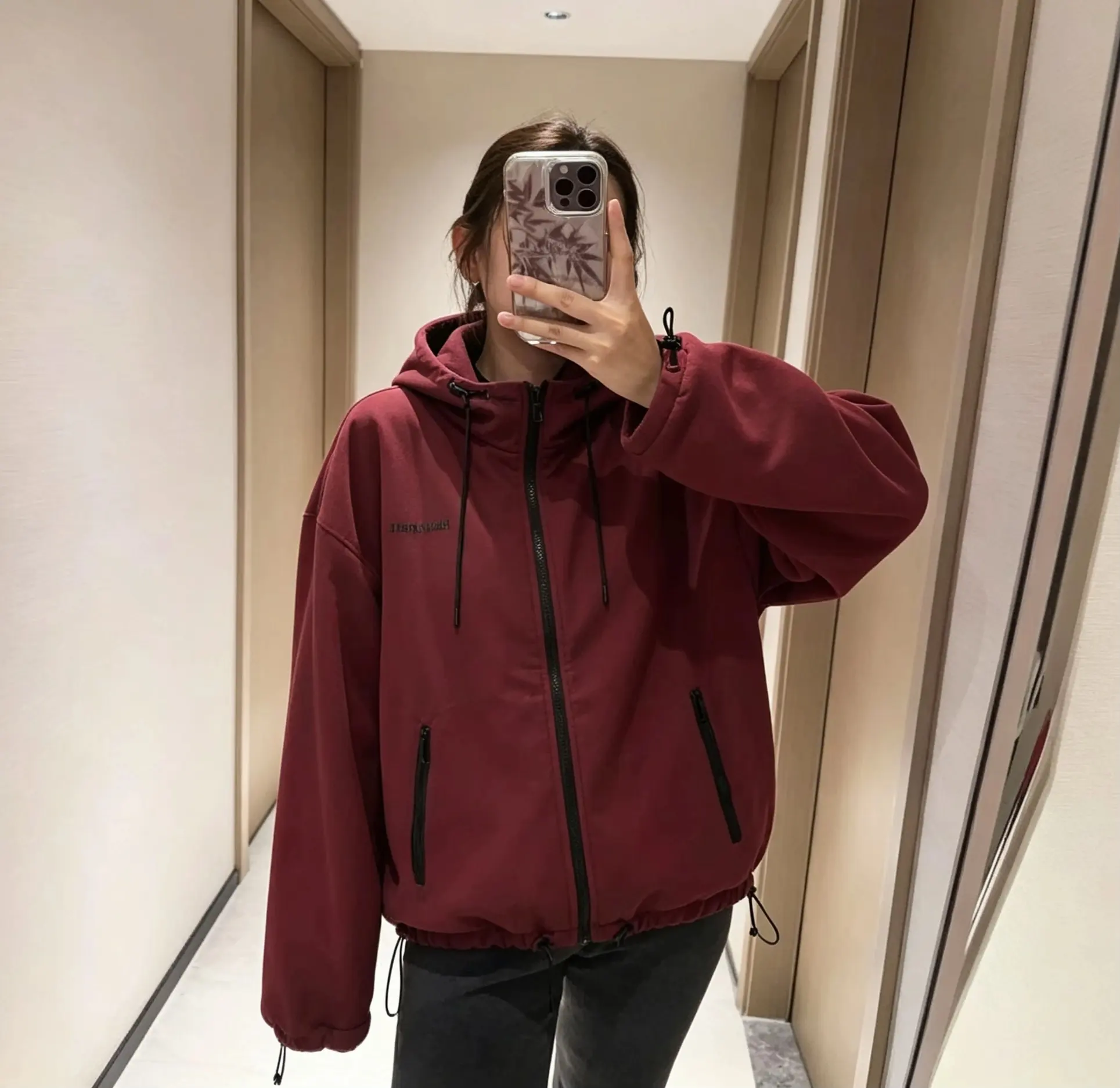 Hooded Windbreaker Jacket in Burgundy D23523856