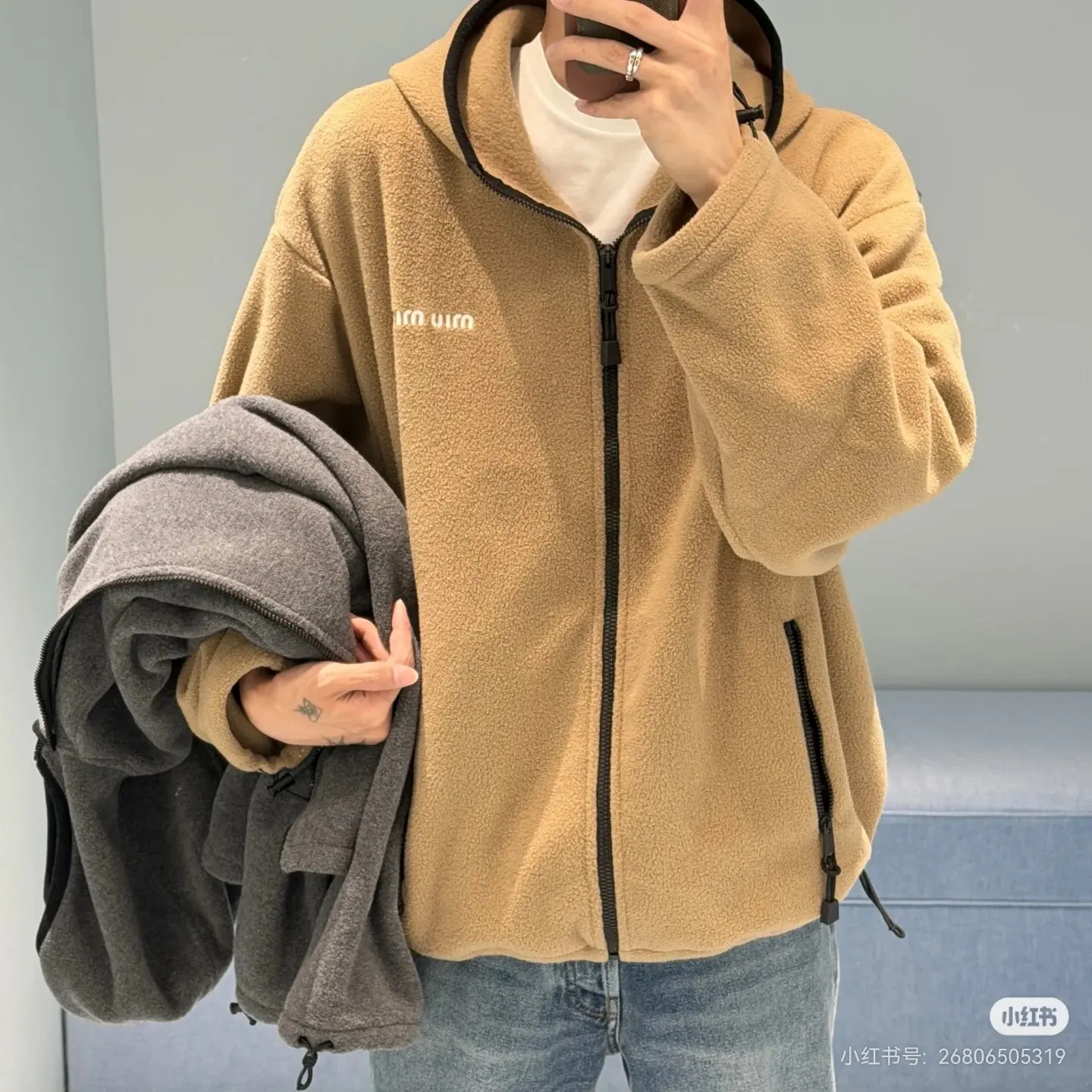 Logo-Embroidered Fleece Zip-Up Hoodie D23523705 — view 2