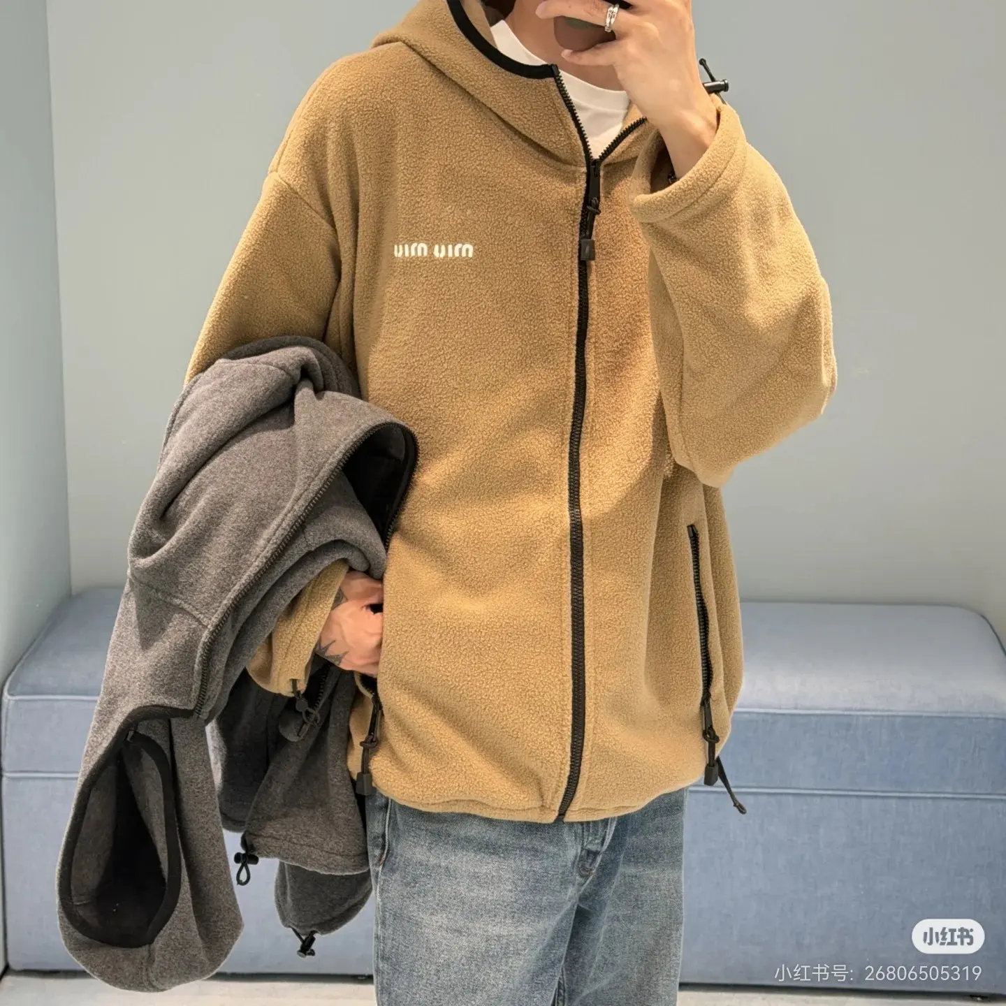 Logo-Embroidered Fleece Zip-Up Hoodie D23523705 — view 3