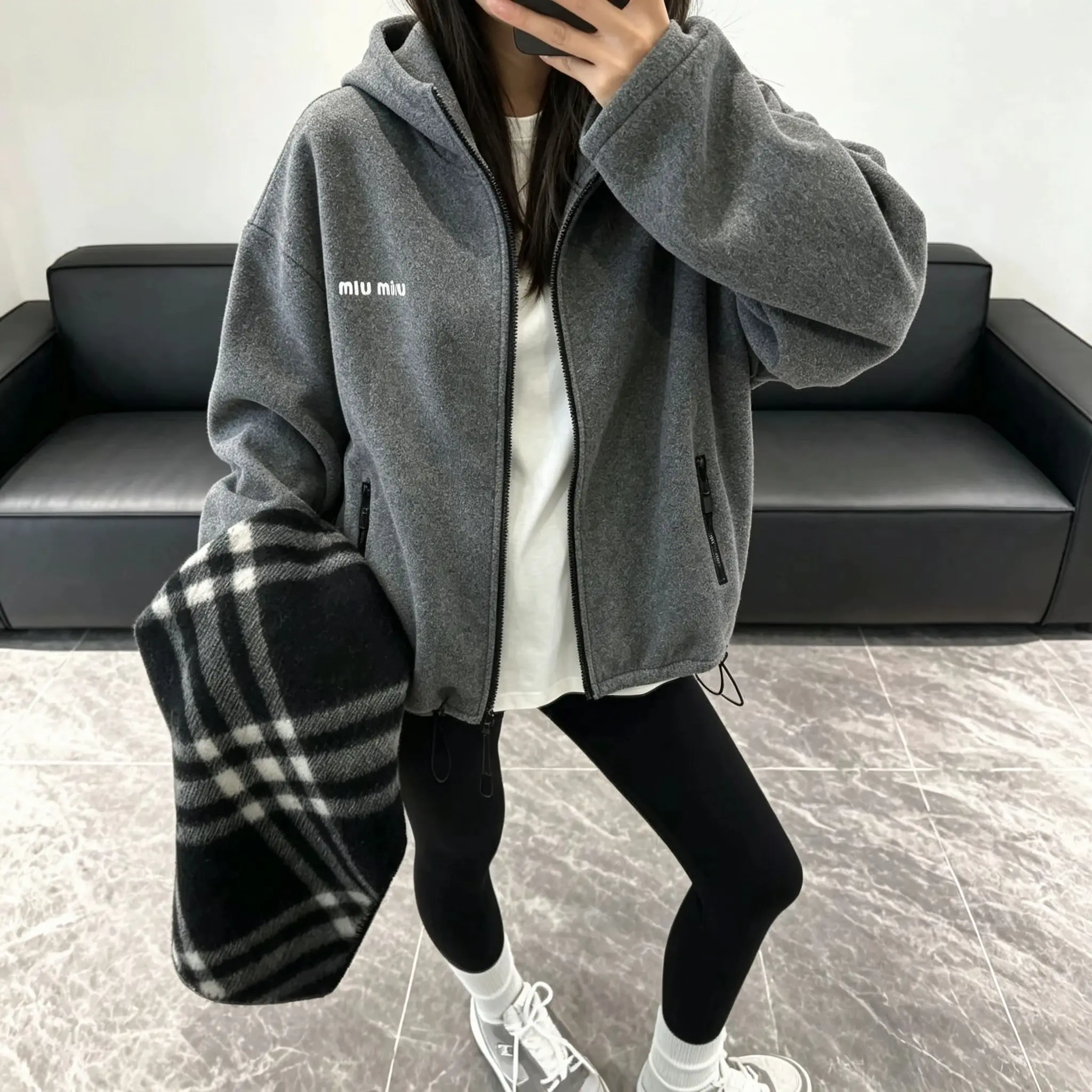 Logo-Embroidered Fleece Hooded Jacket D23523710 — view 3