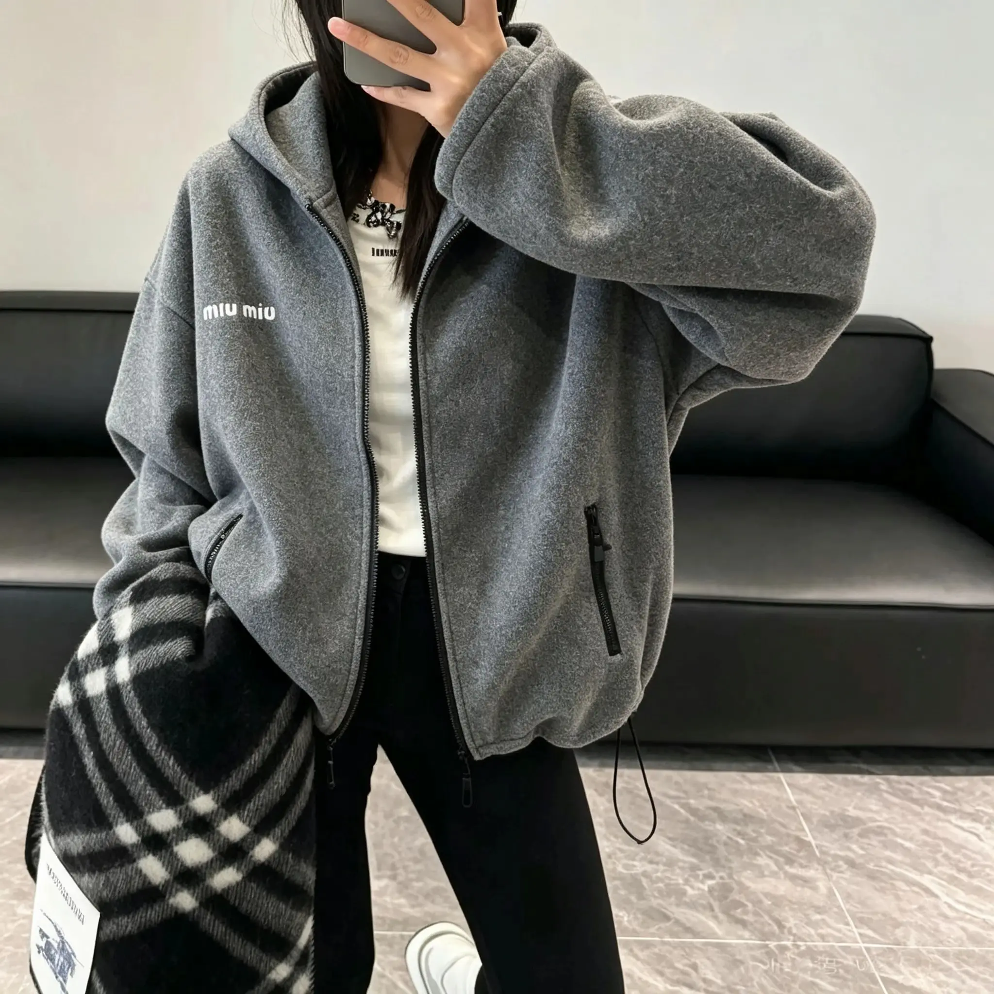 Logo-Embroidered Fleece Hooded Jacket D23523710 — view 5
