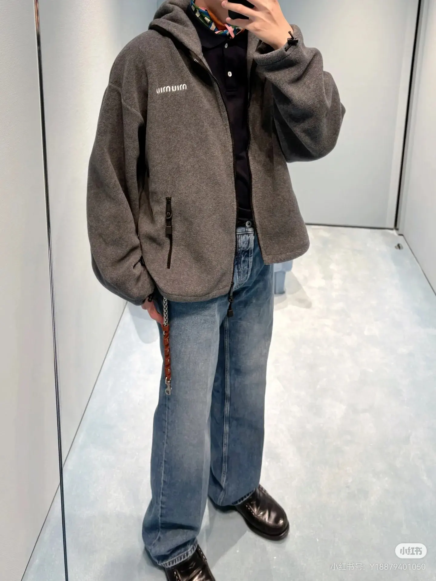 Logo-Embroidered Fleece Hooded Jacket D23523708 — view 5