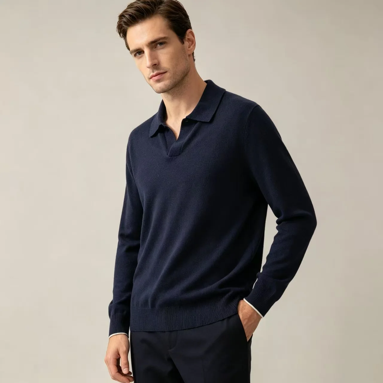Silk and Wool-Blend Long-Sleeve Polo Sweater D25023657