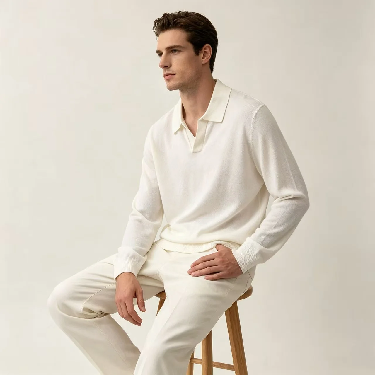 Silk and Wool-Blend Long-Sleeve Polo Sweater D25023657 — view 2