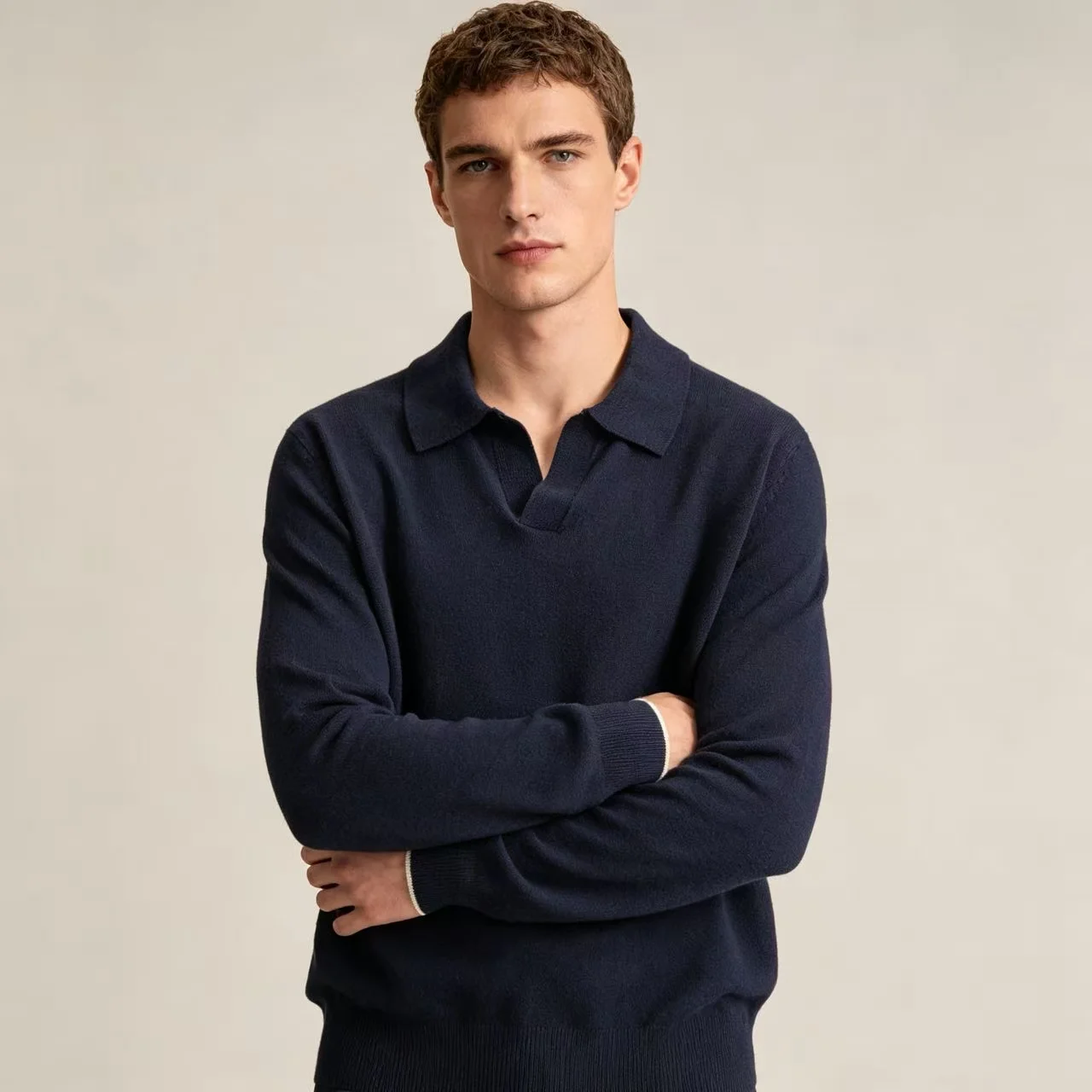 Silk and Wool-Blend Long-Sleeve Polo Sweater D25023657 — view 3