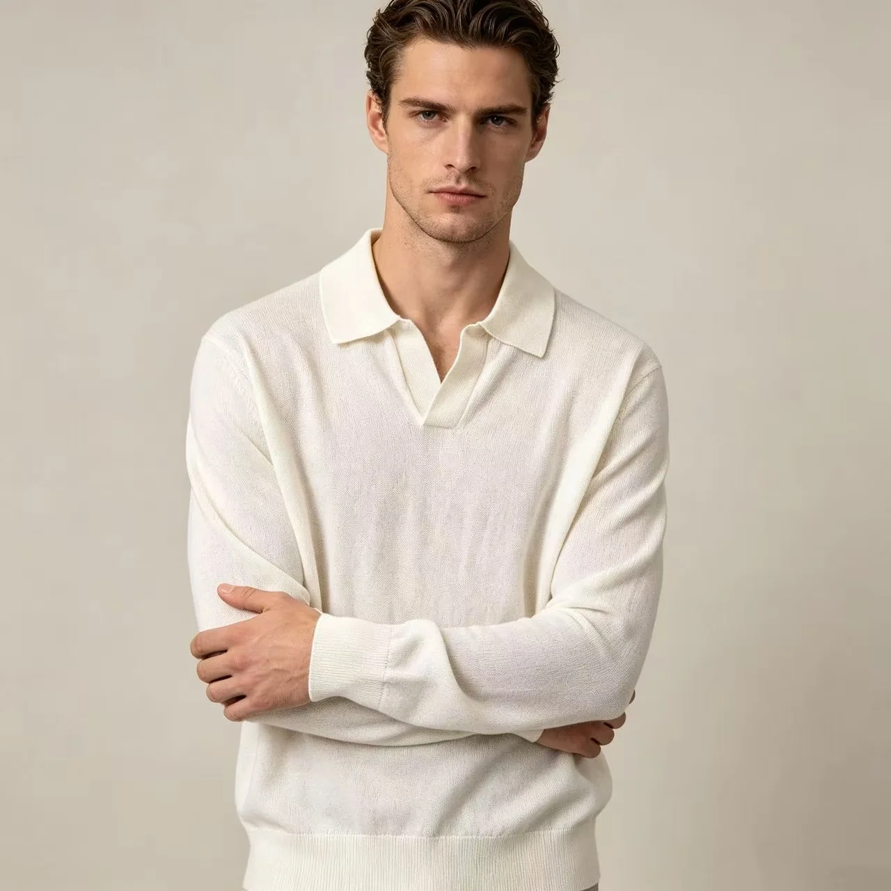 Silk and Wool-Blend Long-Sleeve Polo Sweater D25023657 — view 4