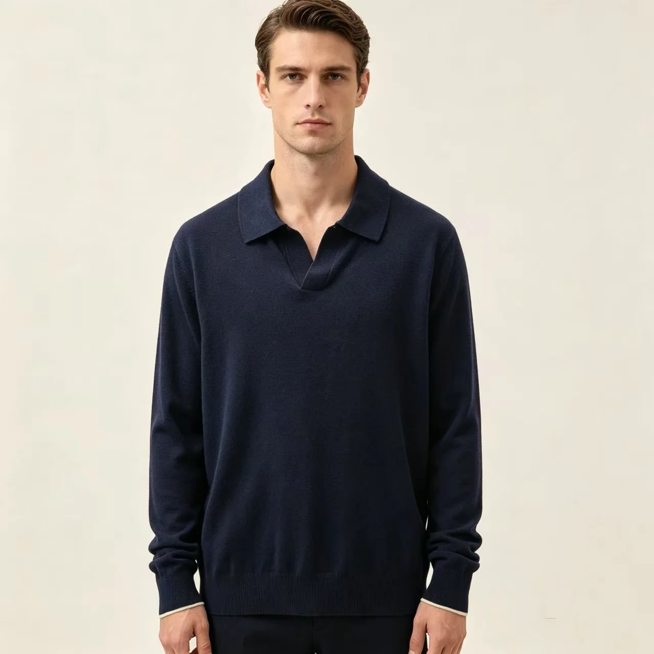 Silk and Wool-Blend Long-Sleeve Polo Sweater D25023657 — view 6