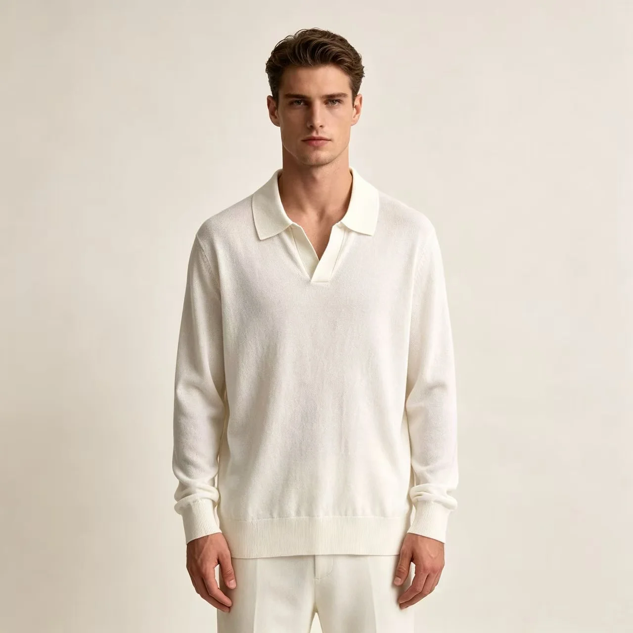 Silk and Wool-Blend Long-Sleeve Polo Sweater D25023657 — view 8