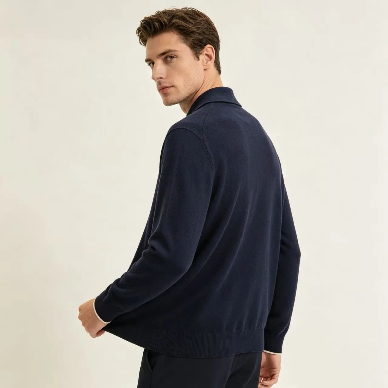 Silk and Wool-Blend Long-Sleeve Polo Sweater D25023657 — view 9
