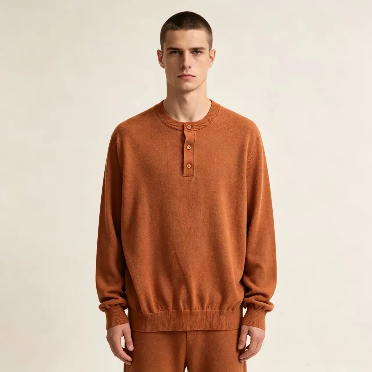 Marl-Effect Henley Neck Knit Sweater D25023654 — view 2