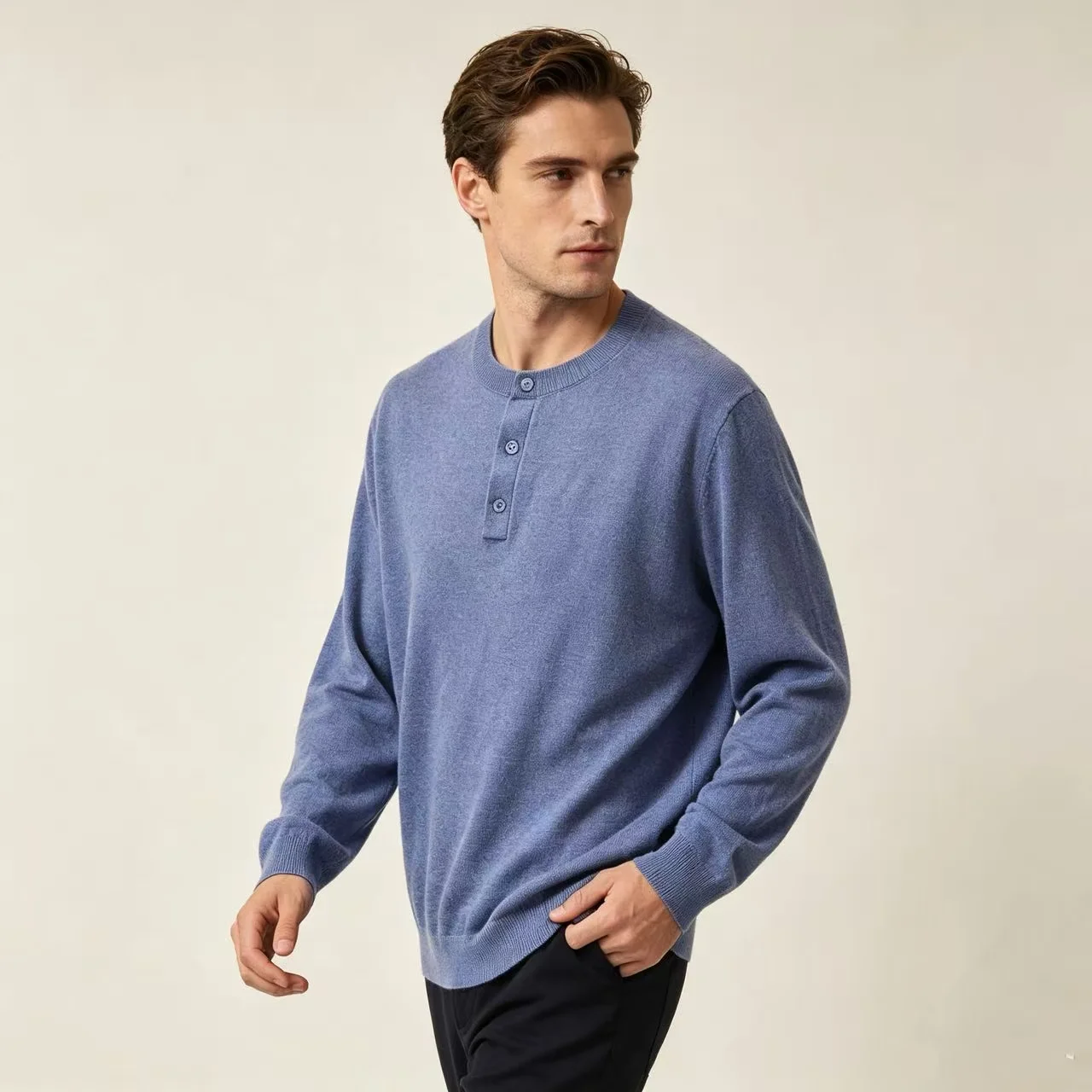 Marl-Effect Henley Neck Knit Sweater D25023654 — view 3