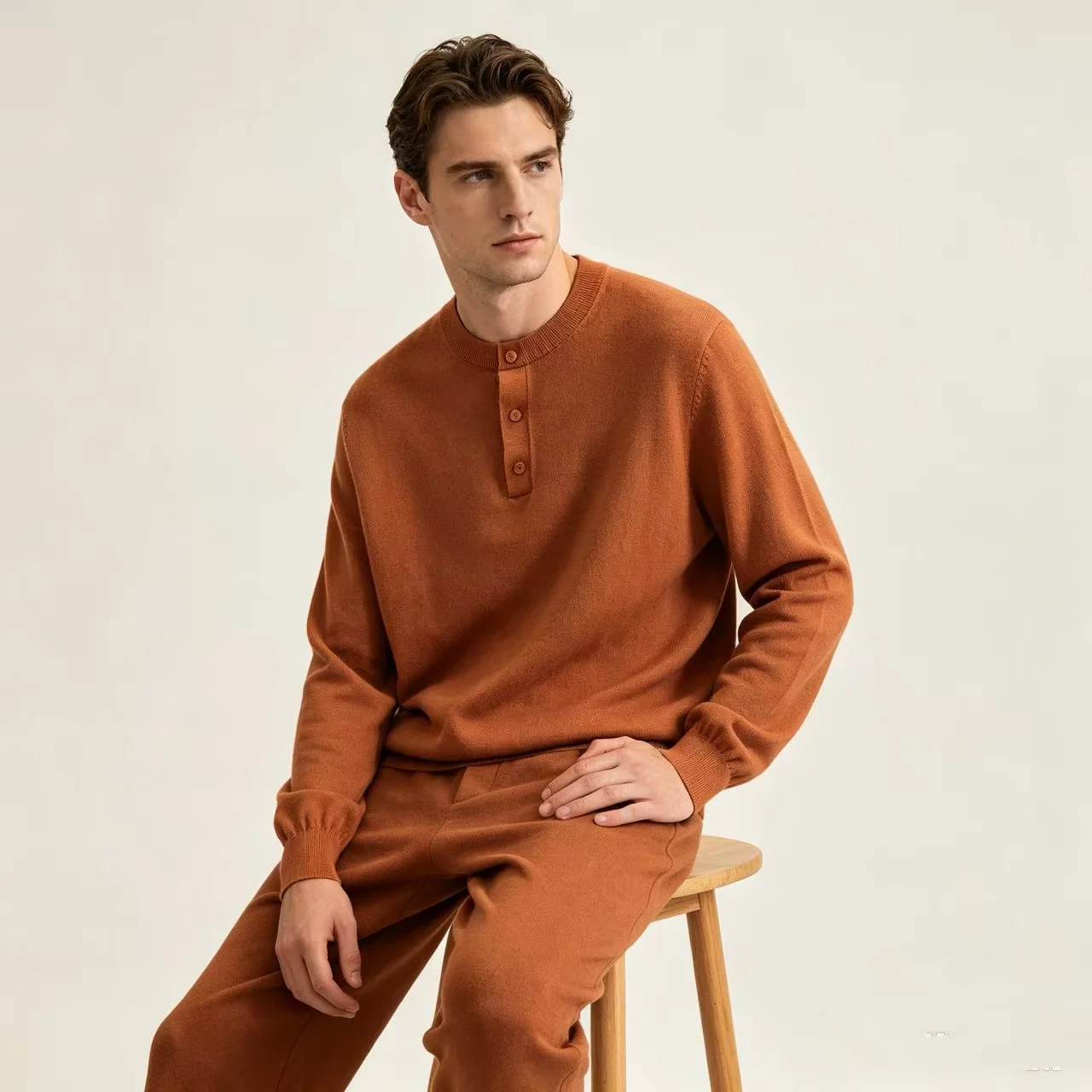 Marl-Effect Henley Neck Knit Sweater D25023654 — view 4