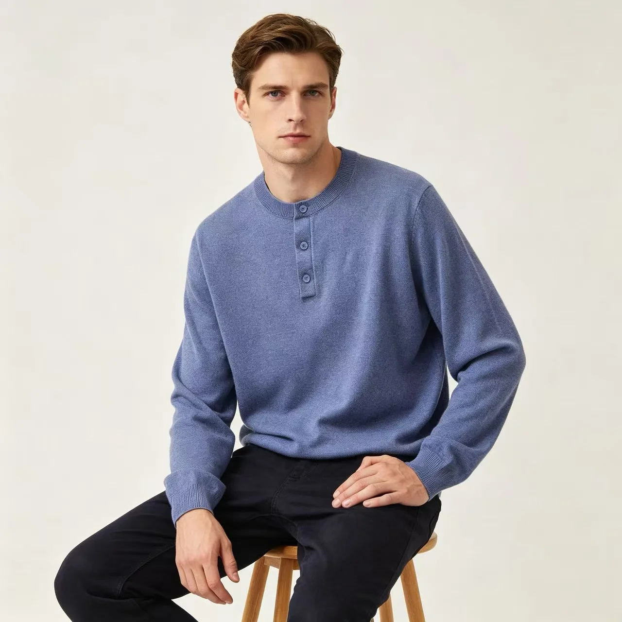 Marl-Effect Henley Neck Knit Sweater D25023654 — view 5