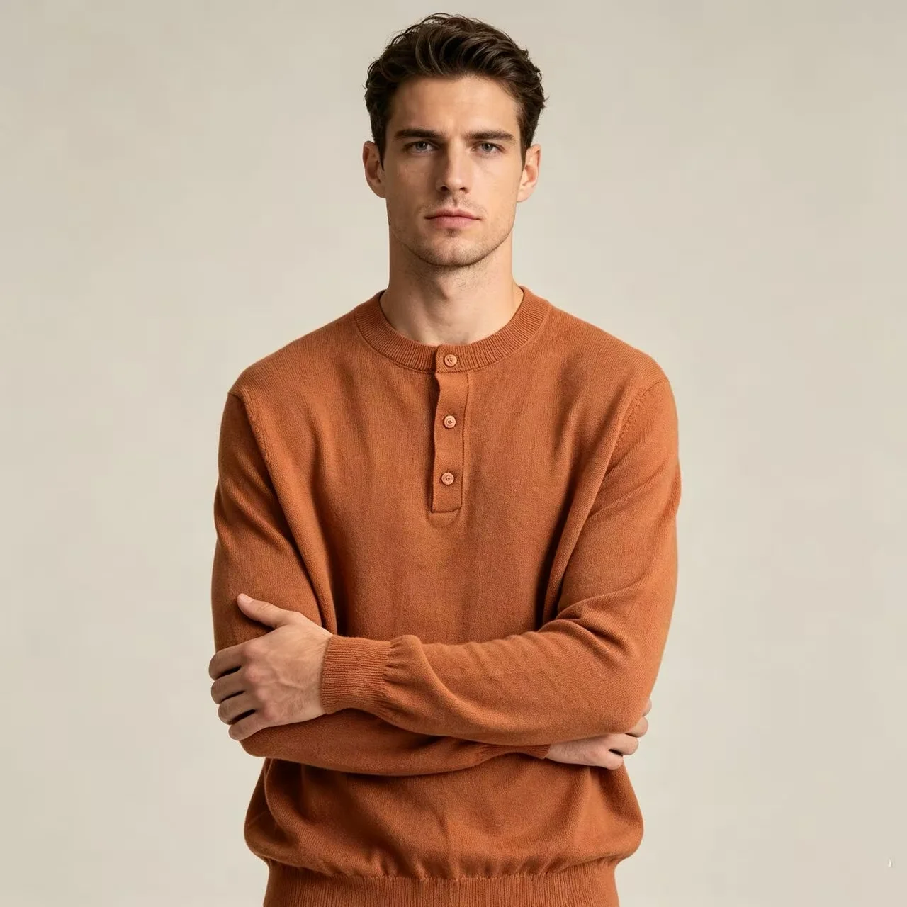 Marl-Effect Henley Neck Knit Sweater D25023654 — view 6