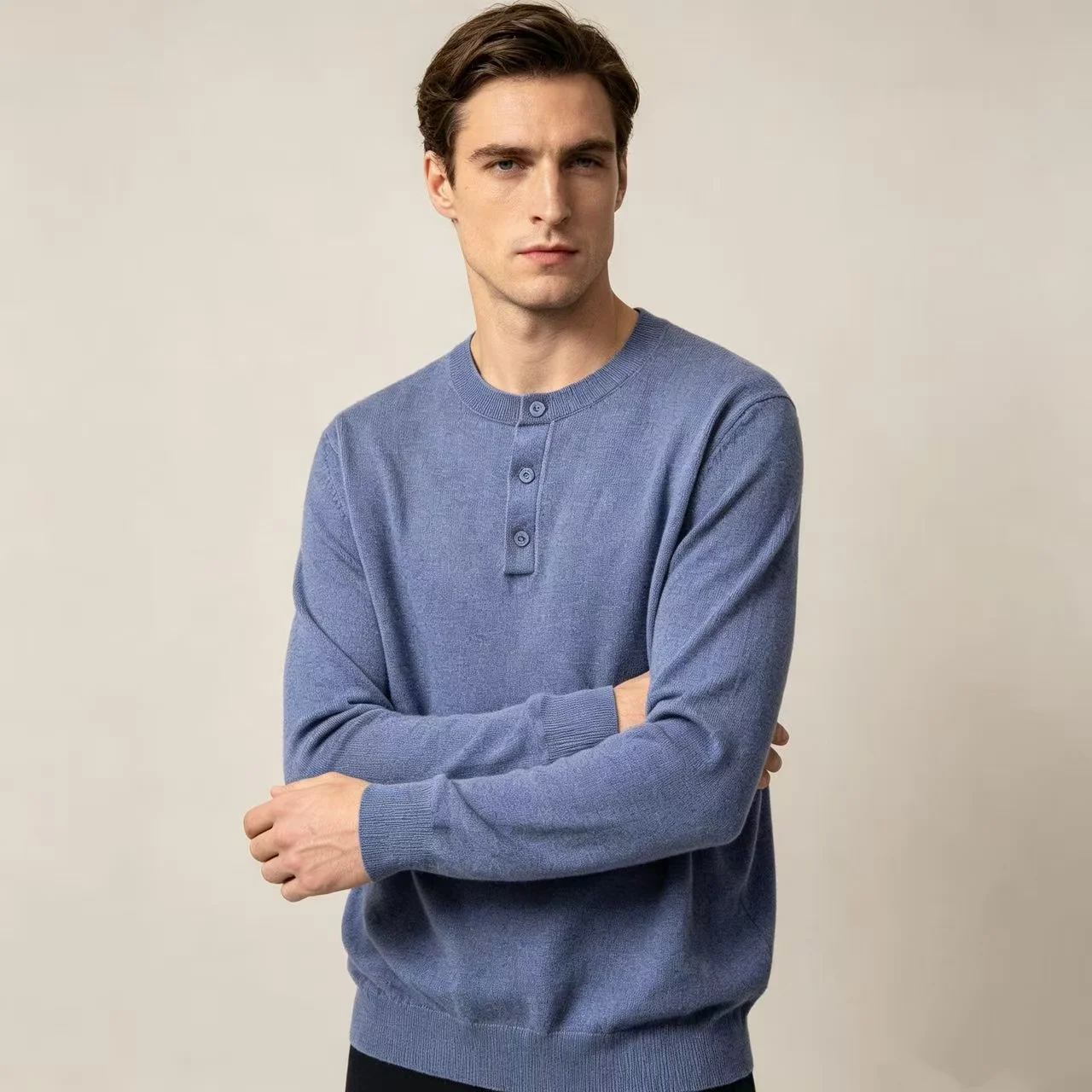 Marl-Effect Henley Neck Knit Sweater D25023654 — view 7