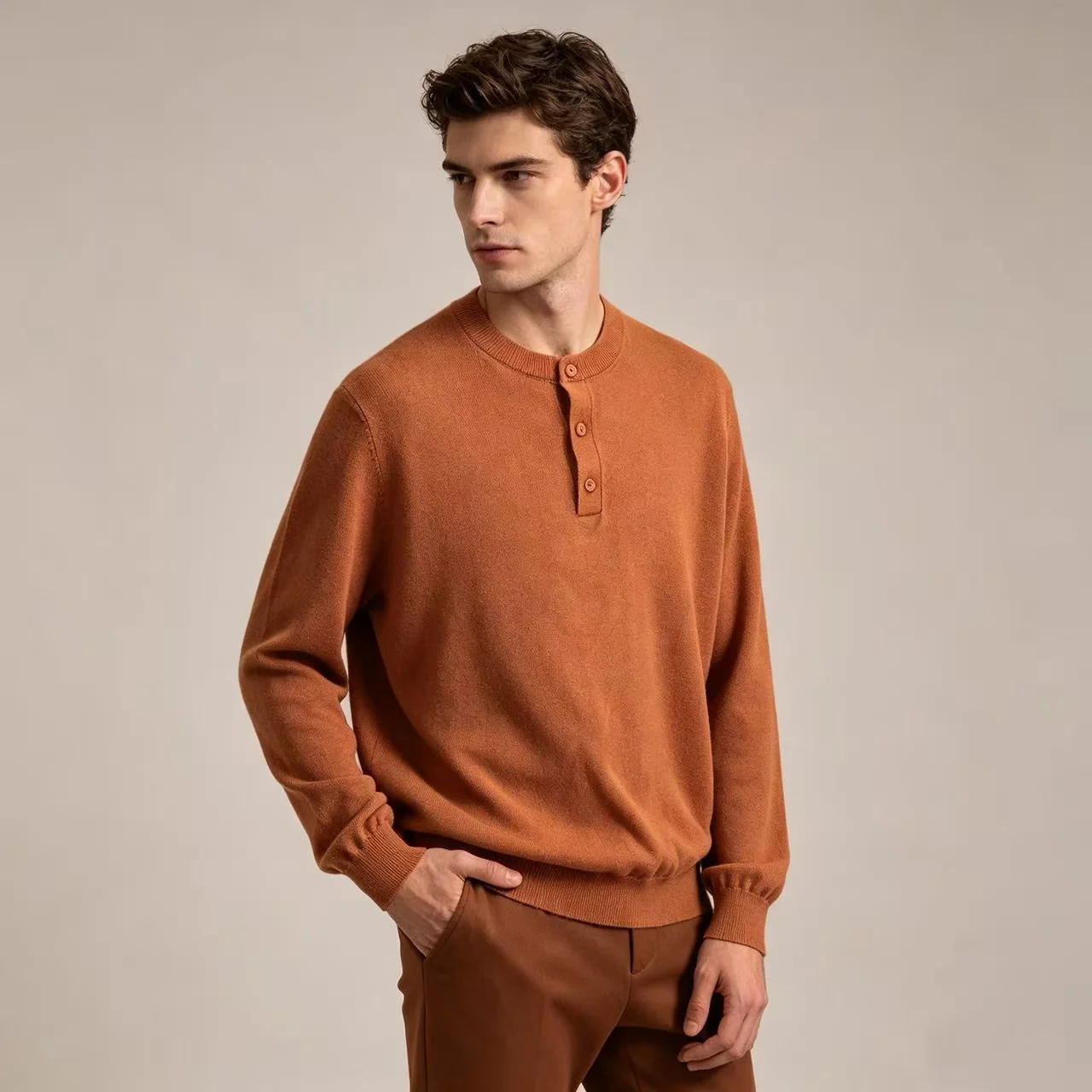 Marl-Effect Henley Neck Knit Sweater D25023654 — view 8